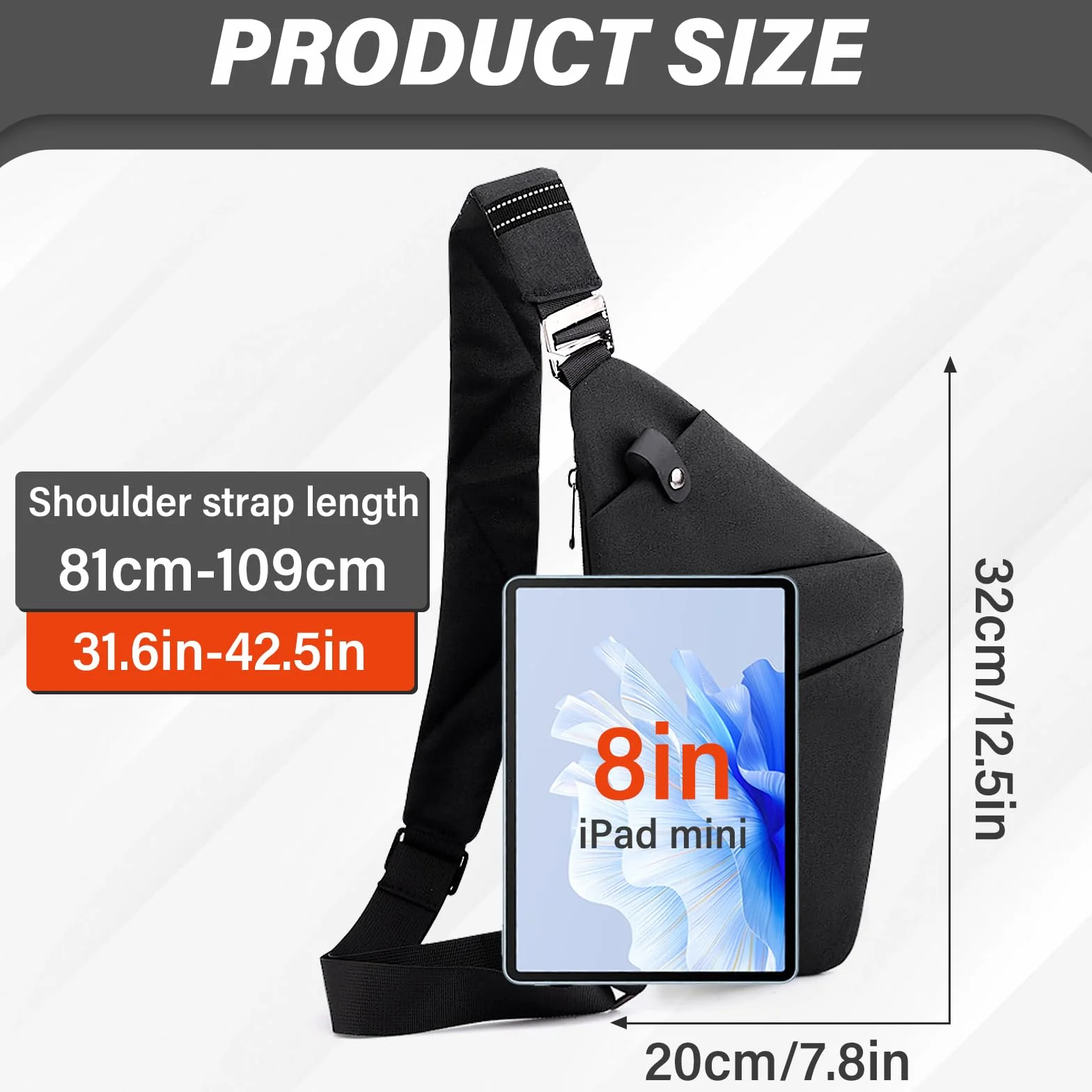 FuninCrea Sling Bag męska torba podróżna zabezpieczona przed kradzieżą z 5 kieszeniami i odblaskowym paskiem, torba na ramię, męska torba antykradzieżowa z paskiem na ramię
