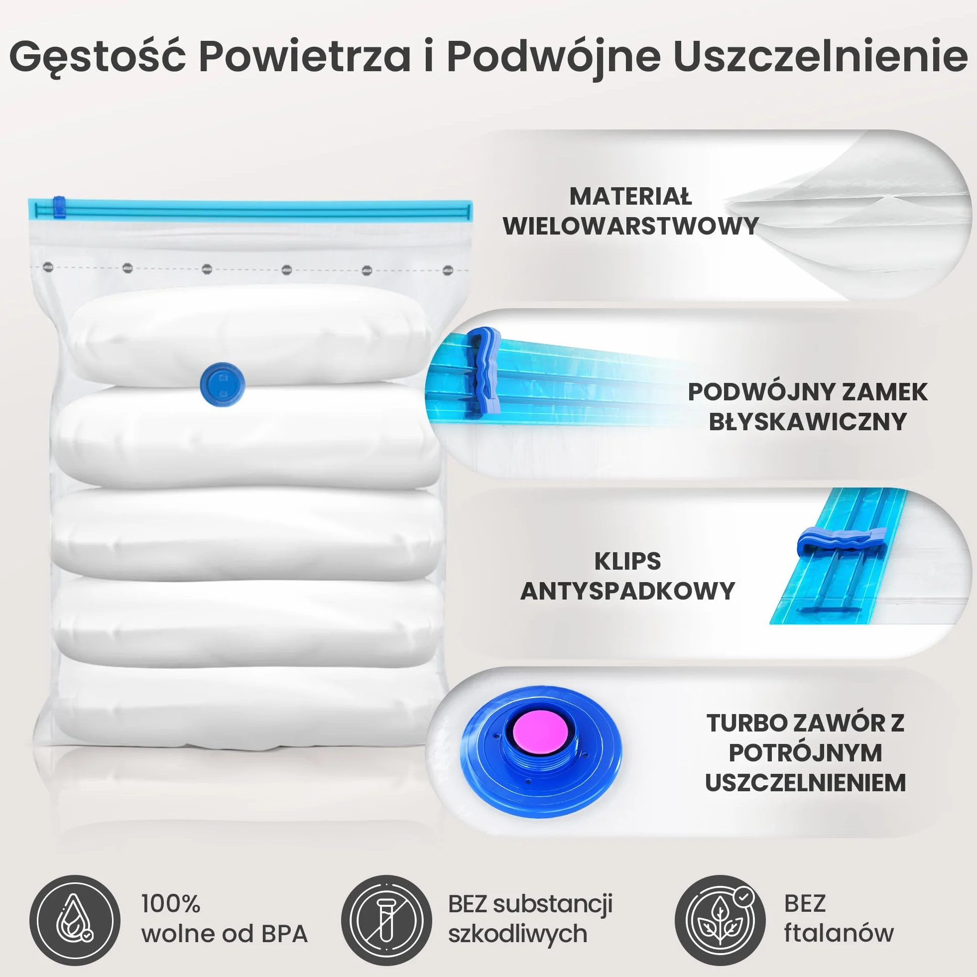 Worki próżniowe na Ubrania 12szt Zestaw 3 Rozmiary wielokrotnego użytku do odkurzacza szczelne wytrzymałe