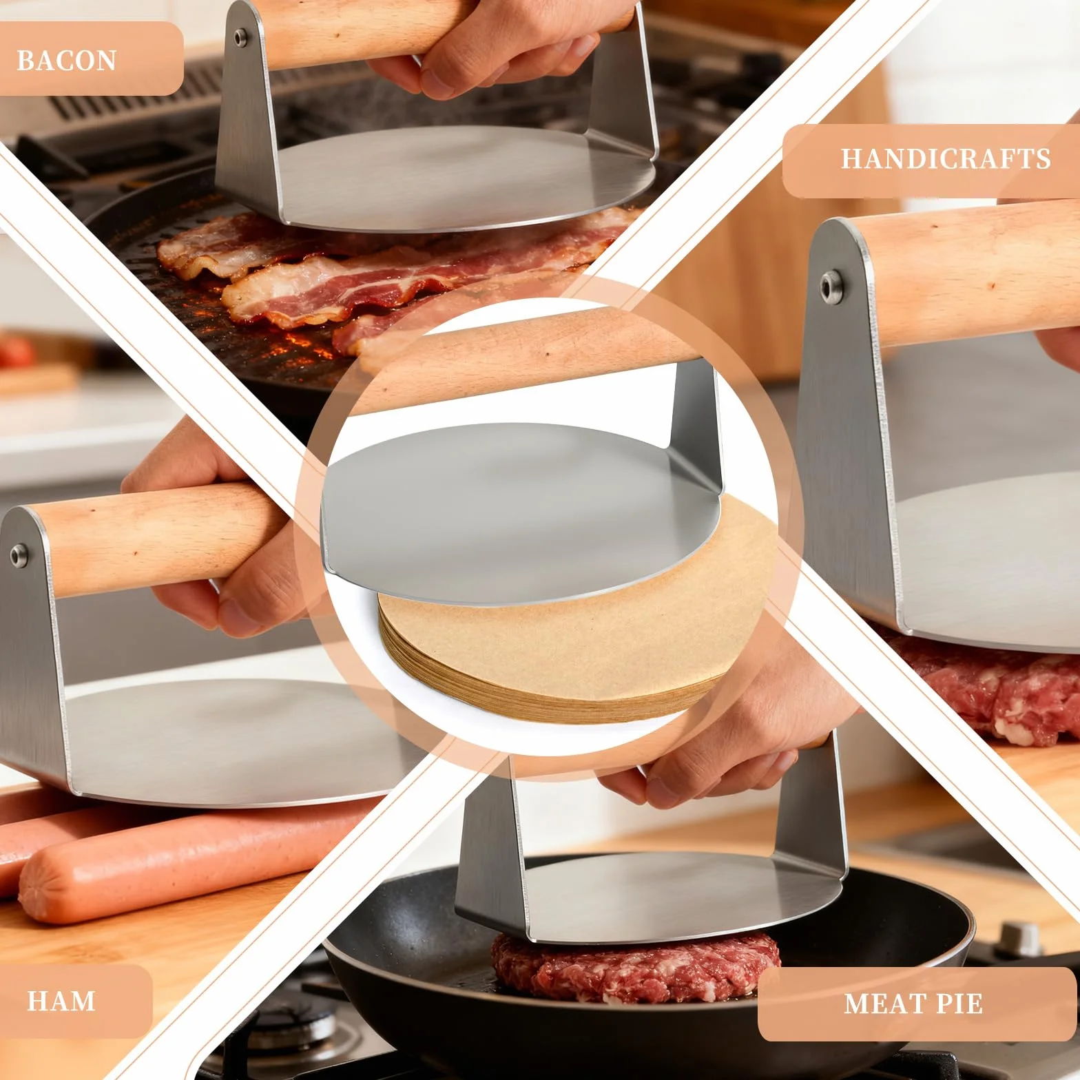 Zestaw foremek do hamburgerów, prasa do mięsa 16 cm + 200 arkuszy separatora