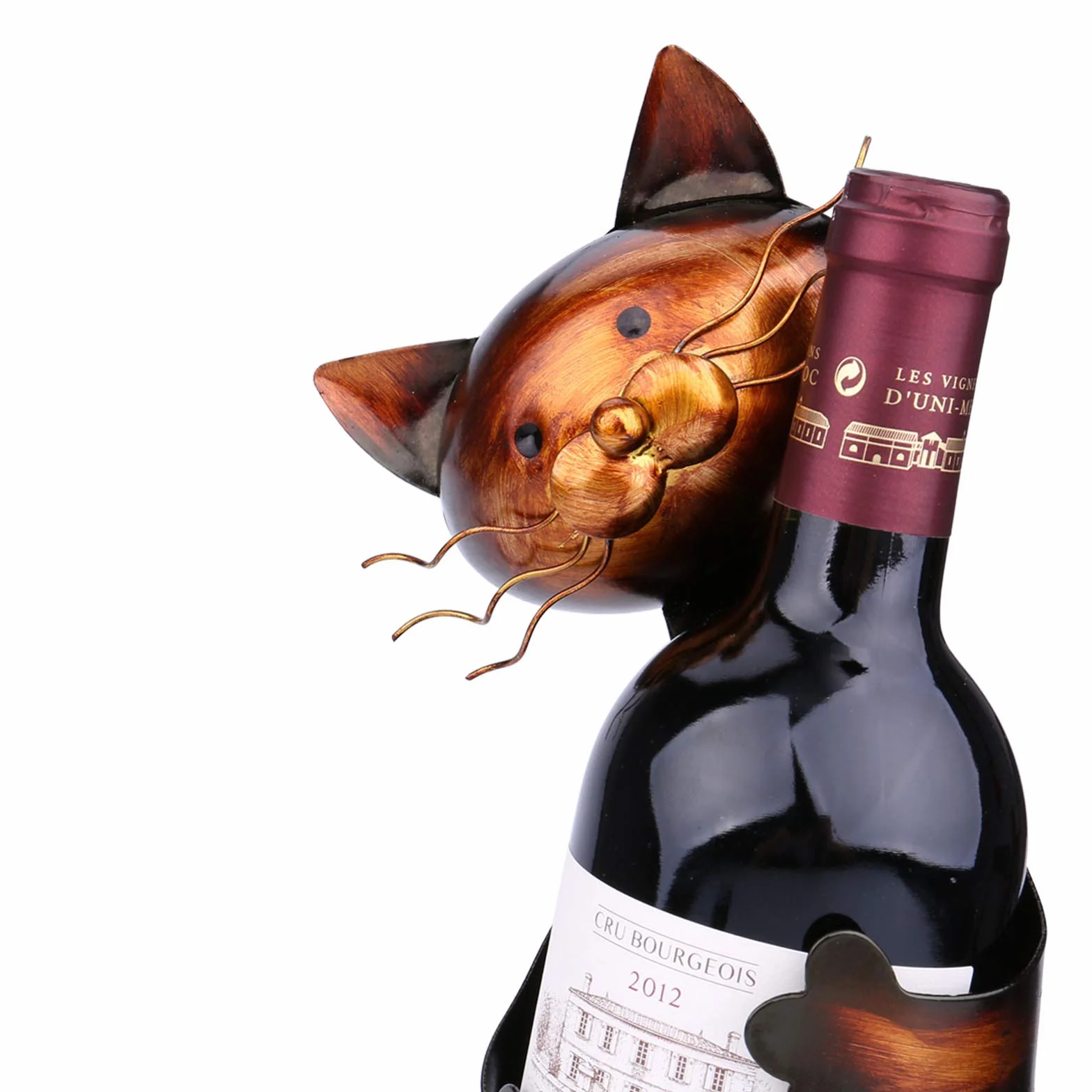 Stojak na wino w kształcie kota, metalowa rzeźba, dekoracja domu
