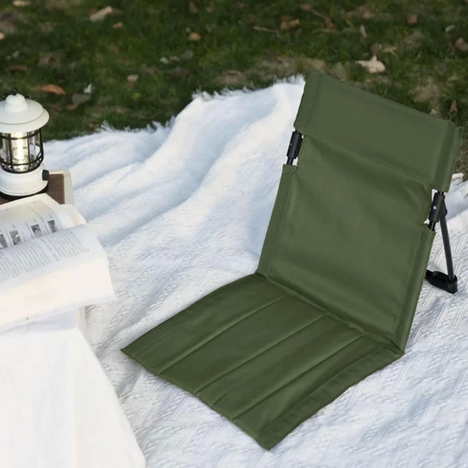 Składane Krzesło Plażowe Outdoor Army Green z Oparciem, Lekkie na Kemping
