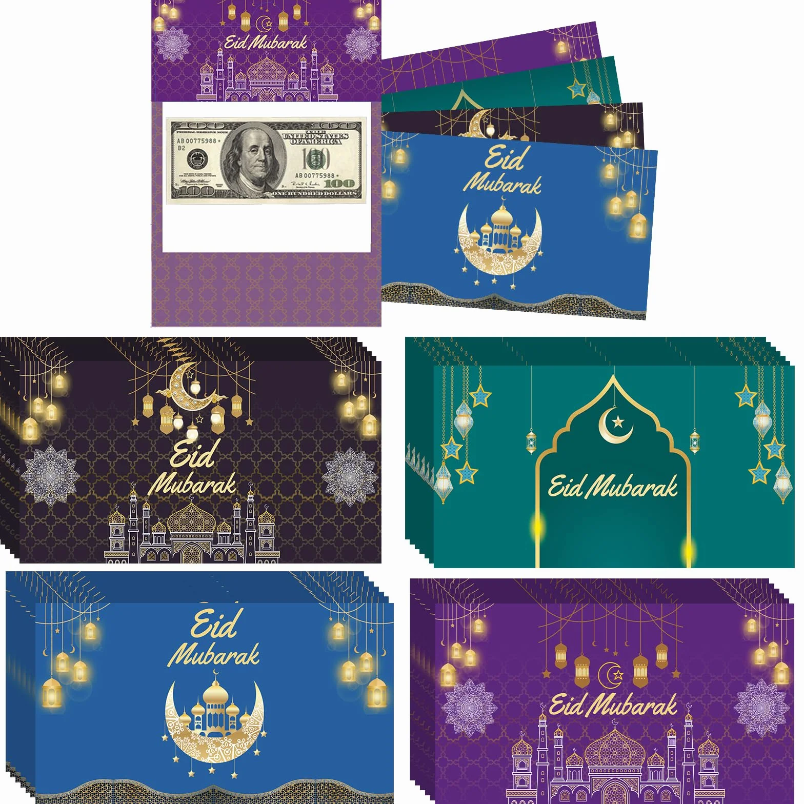 Eid Mubarak 24 szt. etui na pieniądze i karty podarunkowe
