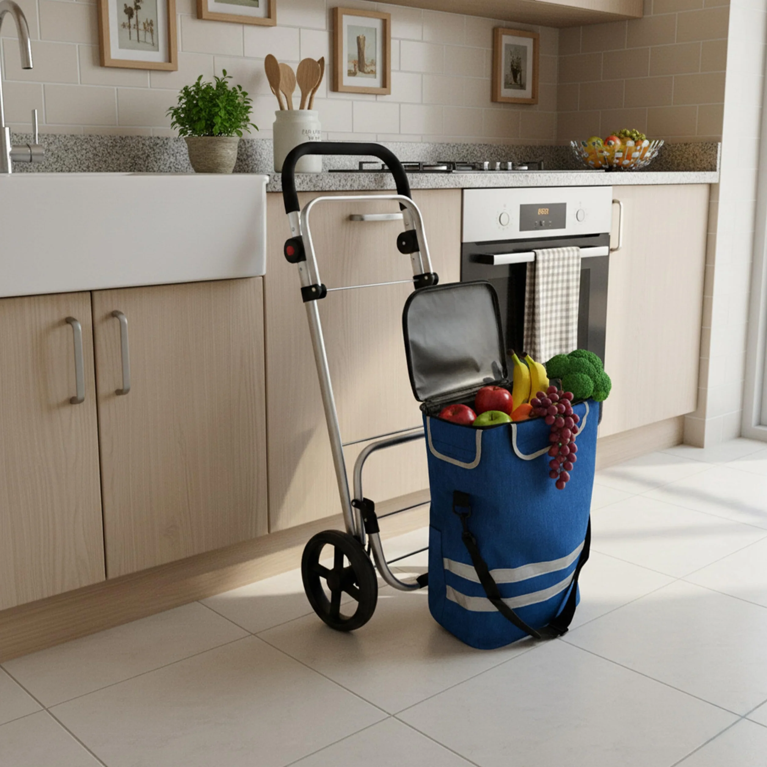 Relaxdays Wózek na zakupy, 2 duże koła, komora chłodząca, zdejmowana torba, 45 l, do 35 kg, składany wózek na zakupy, niebieski