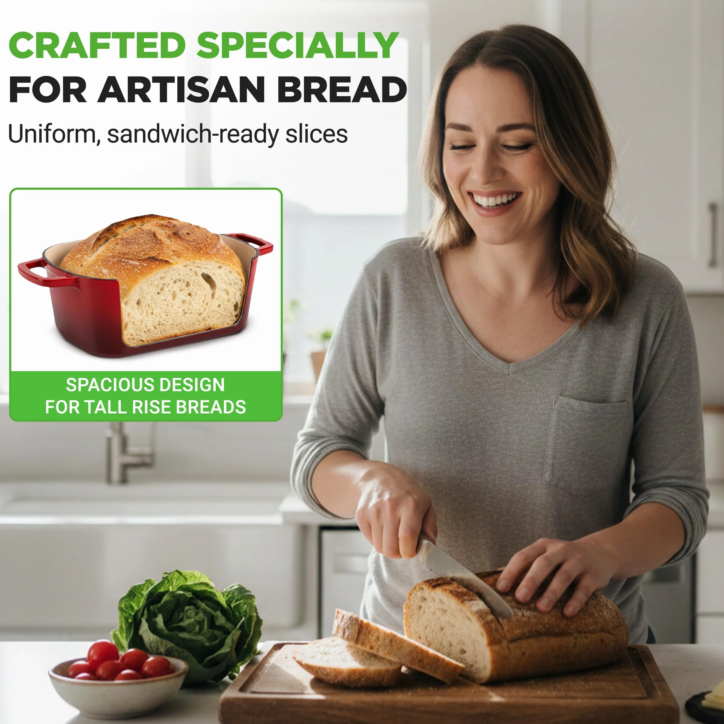 NutriChef 10" emaliowana żeliwna forma do chleba z pokrywką, owalna forma typu Dutch oven z silikonowymi rękawicami, odporna na temperaturę do 260°C, do pieczenia, pieczenia mięs, duszenia, czerwona