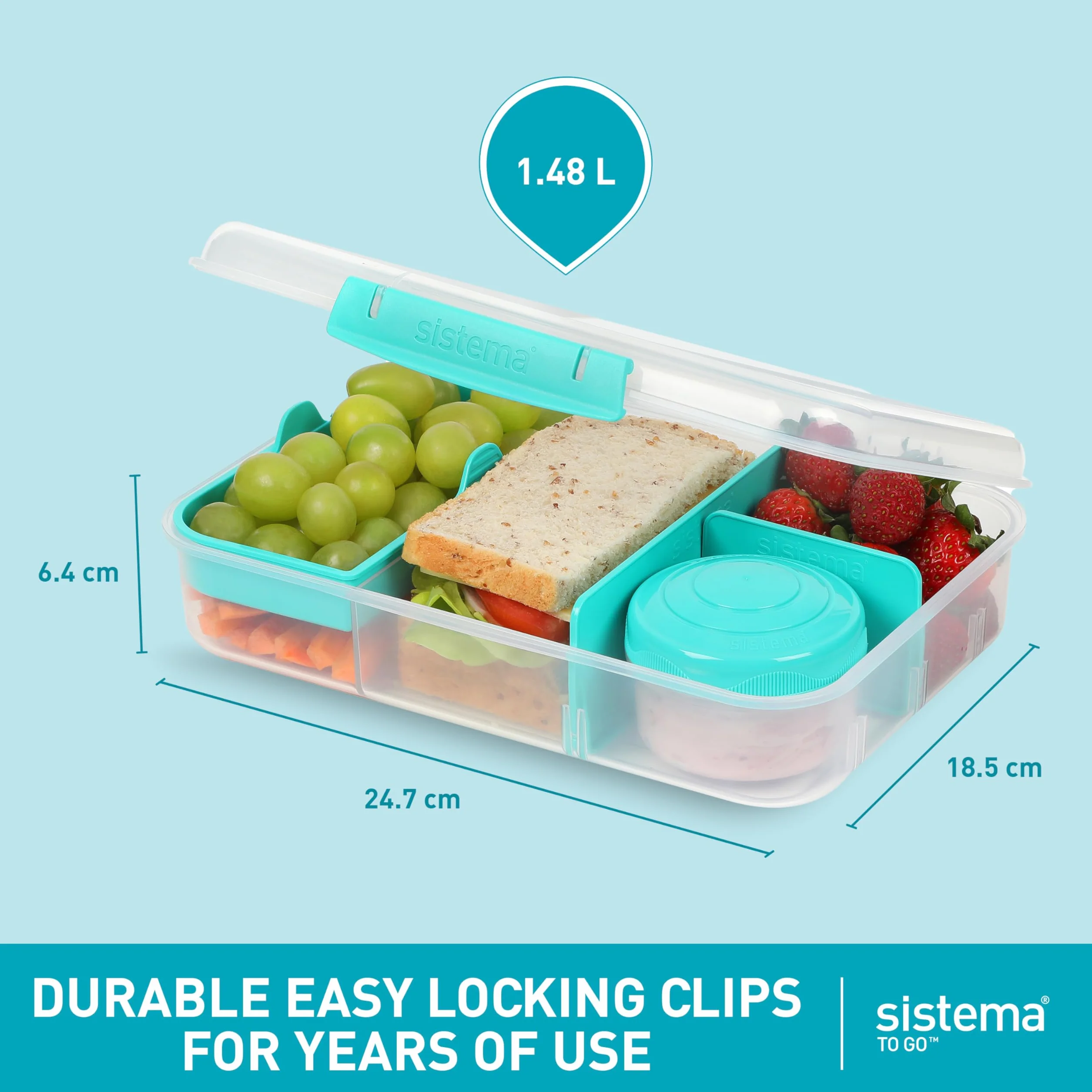 Sistema TO GO Bento Box Create 1,48 l szkolne pudełko na lunch z przegródkami bez BPA miętowe morskie