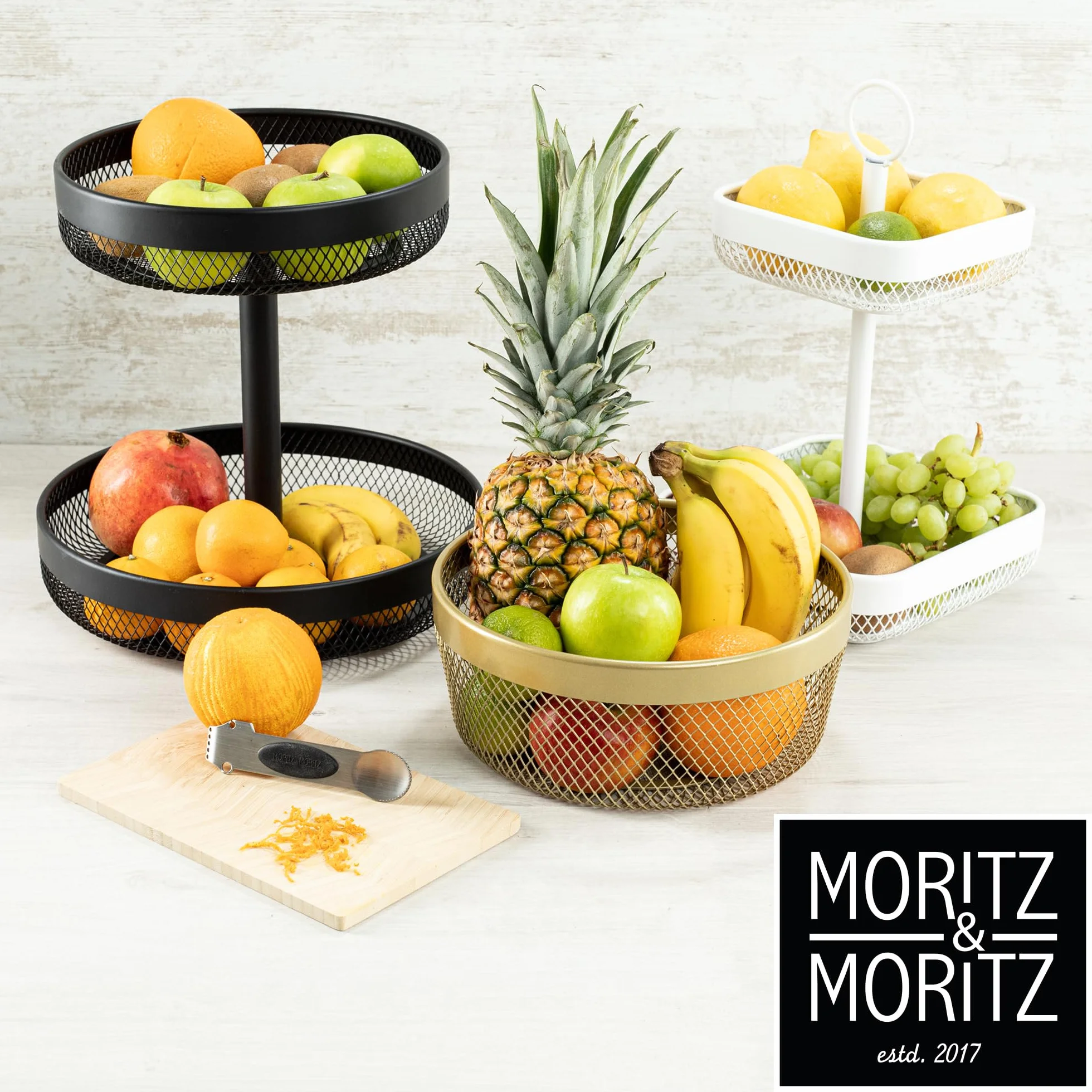 Moritz & Moritz Wielowarstwowy kosz na owoce czarny metal Ø 30 x 30 cm