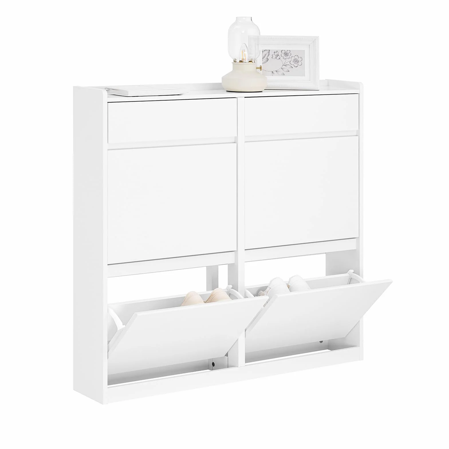 SoBuy FSR169-W szafka uchylna na buty 4 półki biała 98x95x19 cm