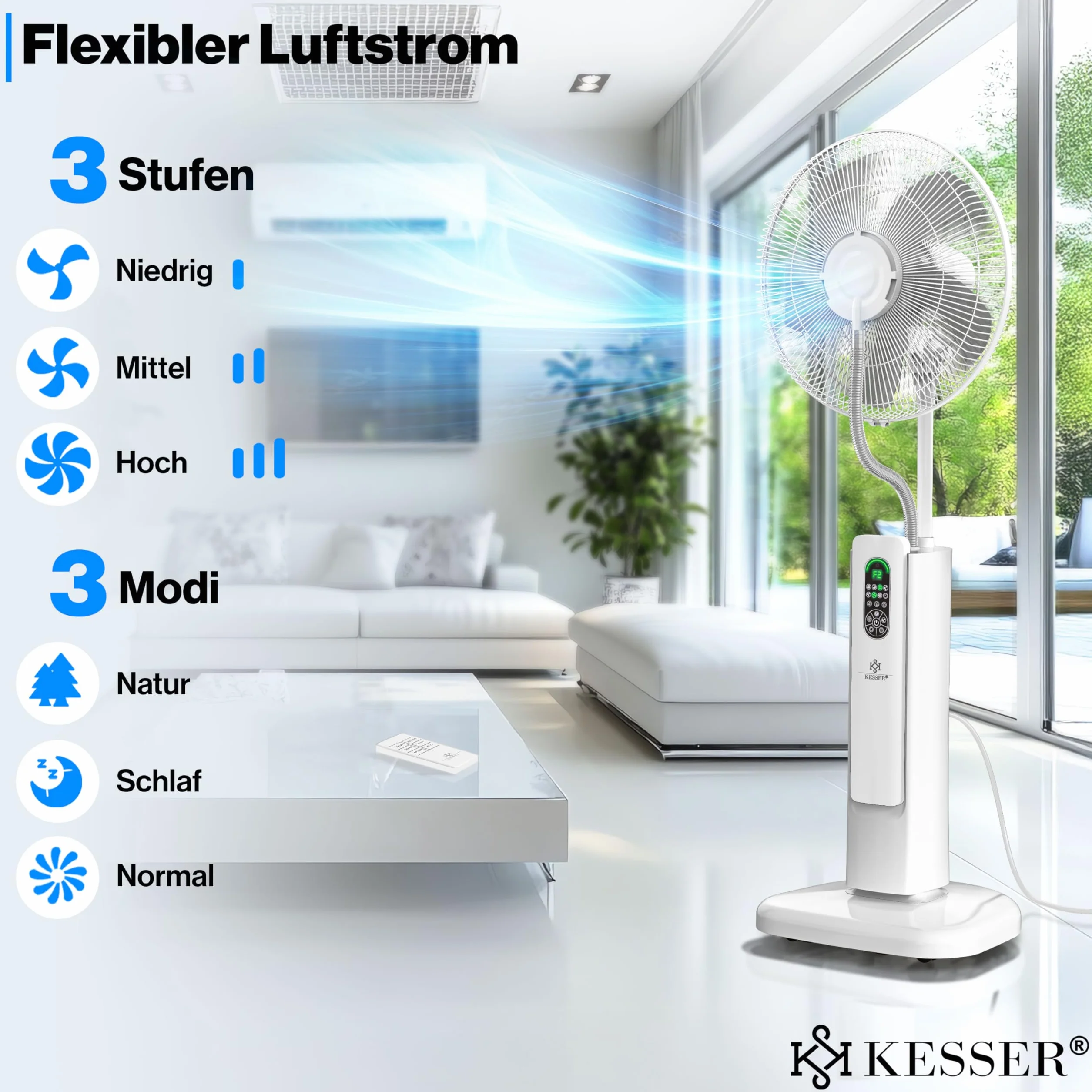 KESSER Frosty wentylator stojący z wodą ultradźwiękowy nawilżacz powietrza z pilotem i timerem