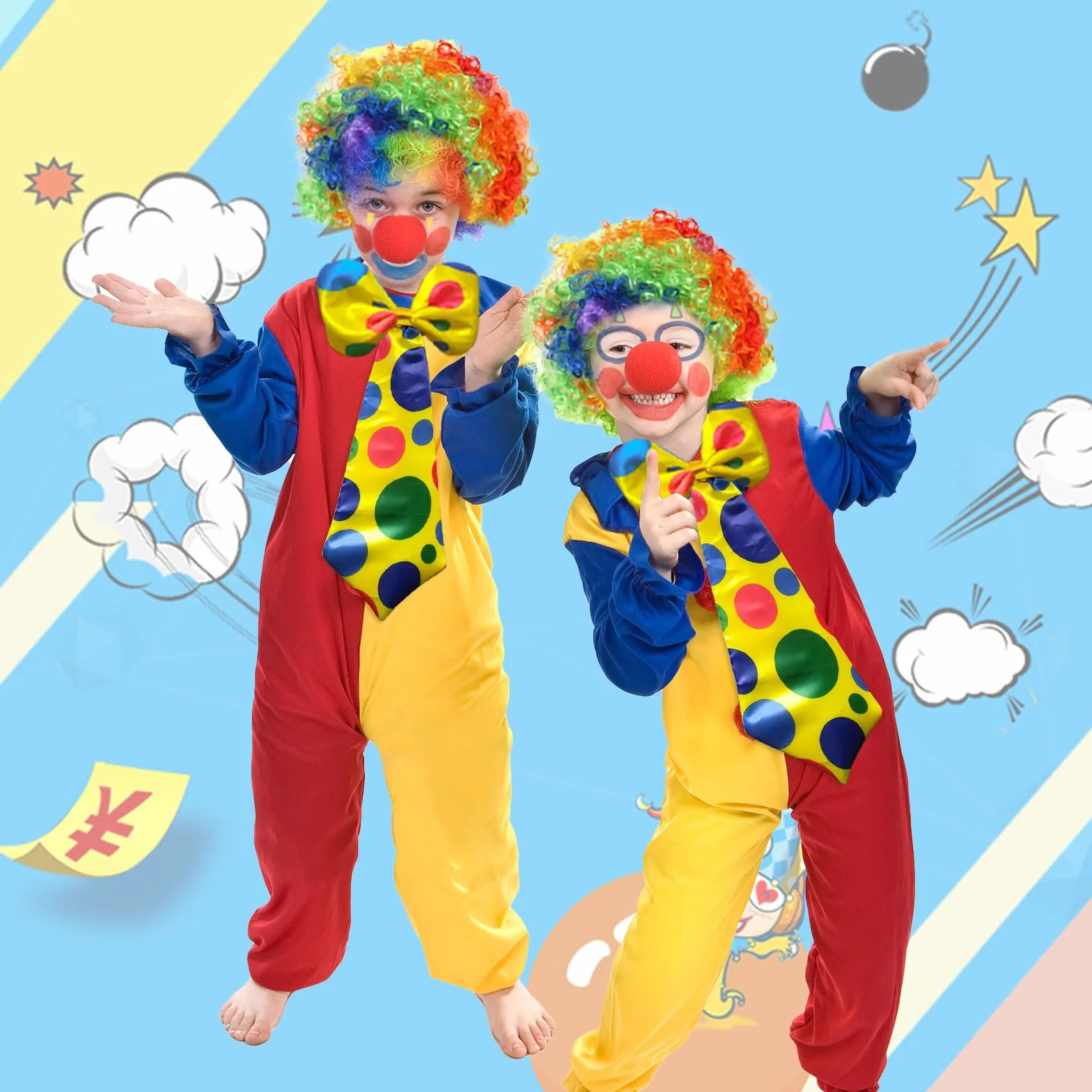 MIVAIUN 4 szt. Peruka Klaun Klaun Nos Klauna Akcesoria do kostiumu Klauna na Wielkanoc Artystyczny Cosplay Kostium karnawałowy JGA Akcesoria do kostiumów (4 sztuki)
