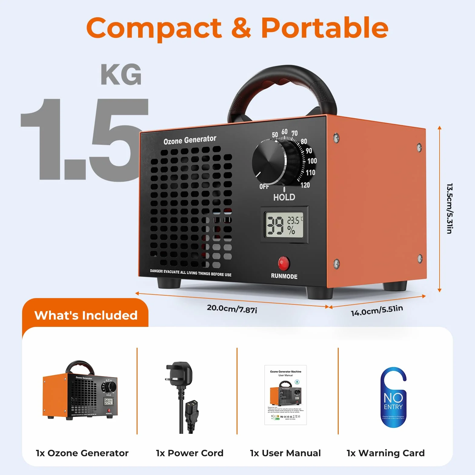 Generator Ozonu 120000 mg/h 320m² Oczyszczacz Powietrza z Wyświetlaczem Temperatury i Wilgotności Timer 120 Min