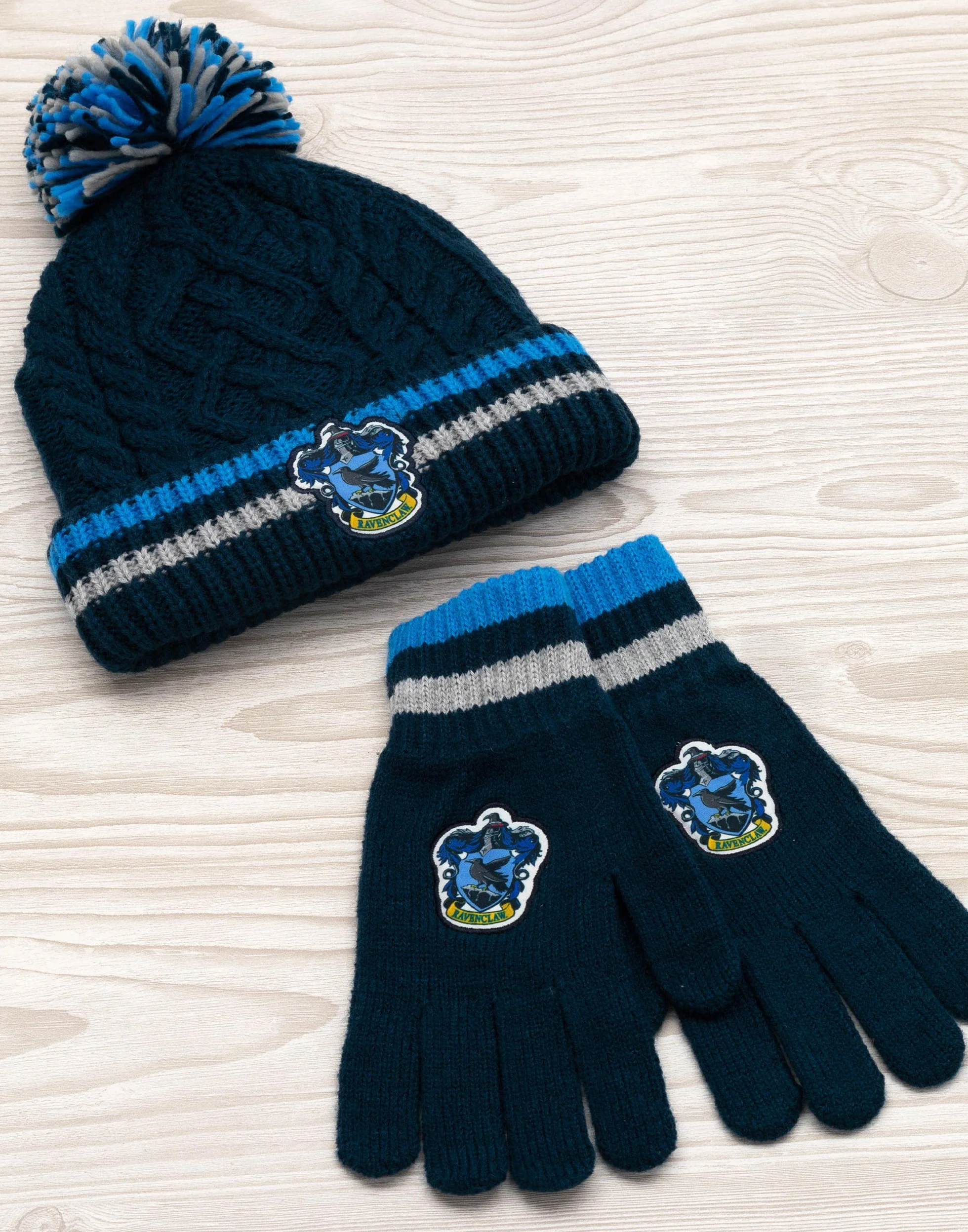 Harry Potter Zestaw czapek i rękawiczek dla dorosłych | mężczyźni kobiety Gryffindor Ravenclaw OR Slytherin Hufflepuff House Options dzianinowa czapka zimowa z pomponem | jeden rozmiar czapka zimowa