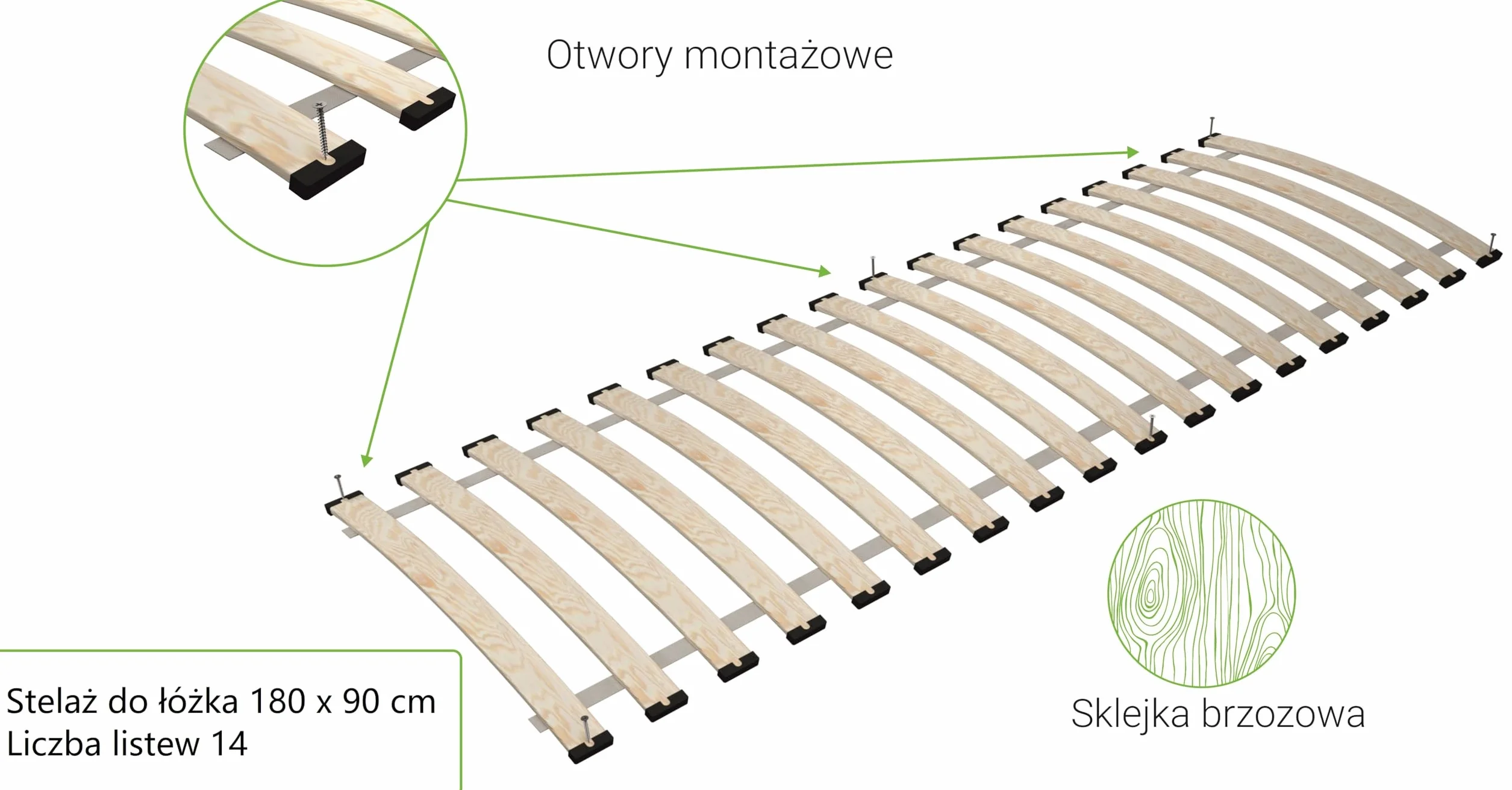 Stelaż wkład do łóżka, 90 x 180 cm, sprężynujący