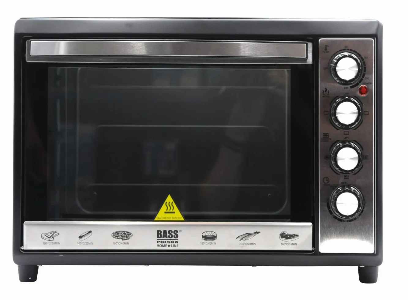 BASS POLSKA Mini piekarnik z rożnem 48L, do 230 ° C, mały piekarnik, piekarnik, piec do pizzy, ruszt - blacha do pieczenia - suszarka do owoców, małe kuchnie