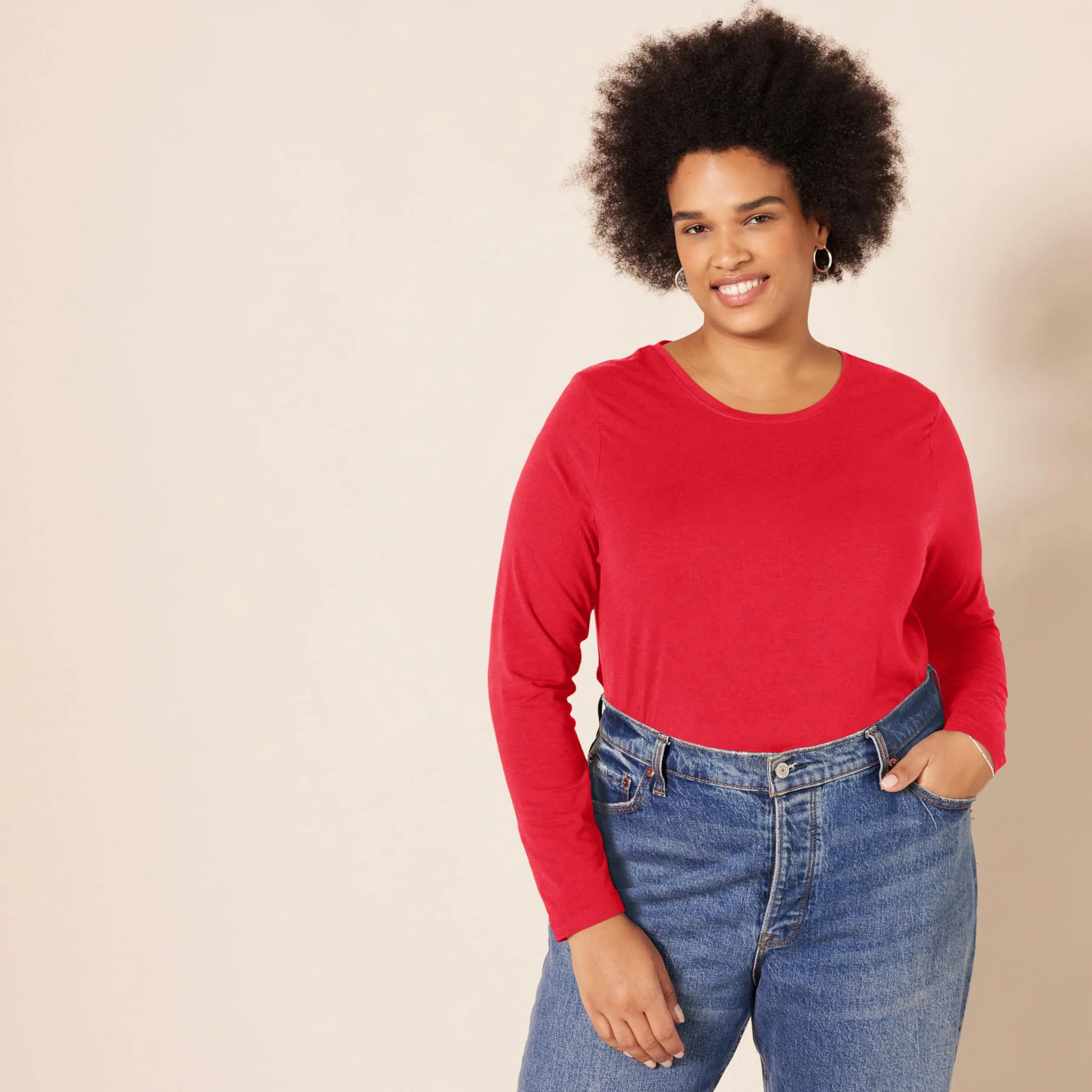 Amazon Essentials Kobiety Koszulka z długim rękawem i okrągłym dekoltem classic fit (dostępna w wersji Plus Size)