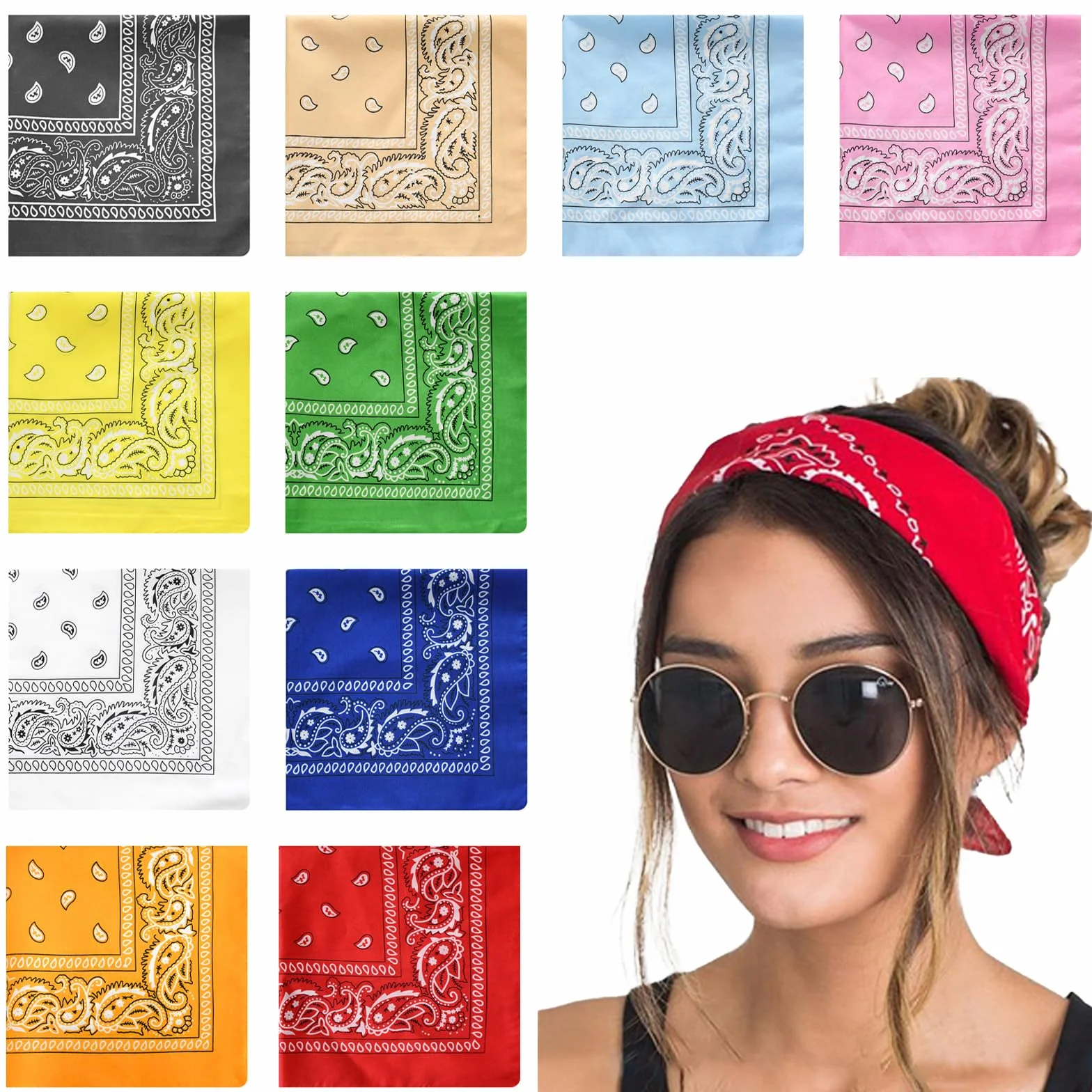 10 paczek bawełnianych bandan kowbojskich, chusta do gry w karty, jedwabny szal mulbery, chłodząca maska na twarz, uniseksowa ocieplacz na szyję dla dorosłych, szalik i bandana w jednym (54x54cm