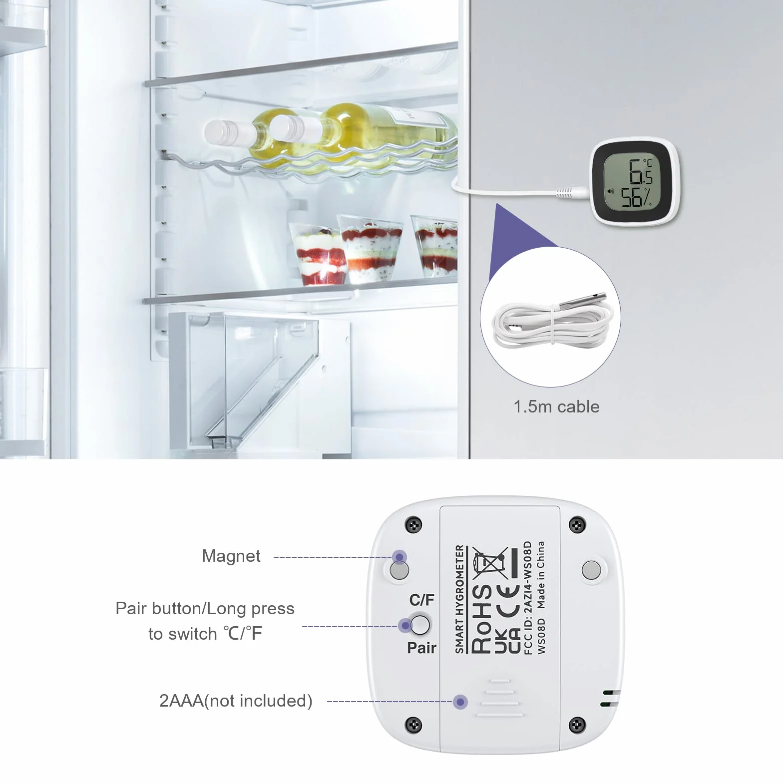 Termometr Bluetooth do lodówki z zamrażarką i higrometrem, cyfrowy z aplikacją