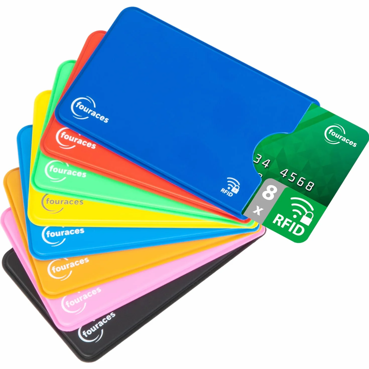 fouraces 8x Etui ochronne z blokadą RFID – różne kolory – ochrona przed kradzieżą danych – etui NFC – etui na karty kredytowe i karty EC, etui na karty EC dla kart bankowych