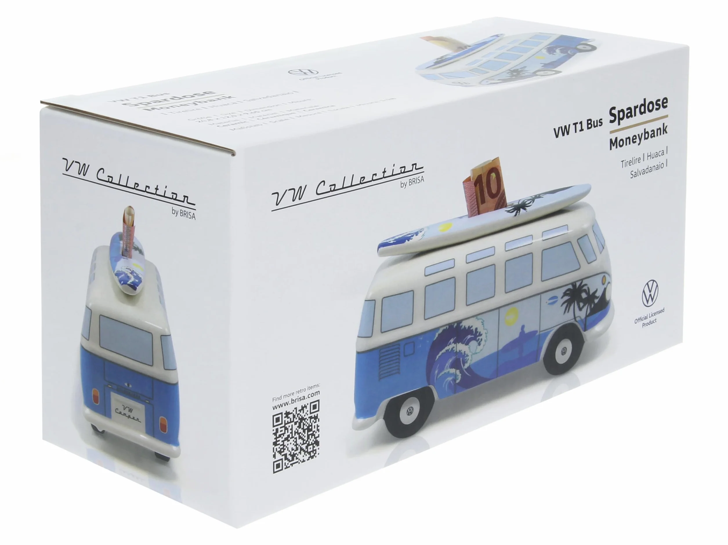 BRISA VW Collection Volkswagen Savings Bank skarbonka z deską surfingową T1 Bus Samba Surf Blue