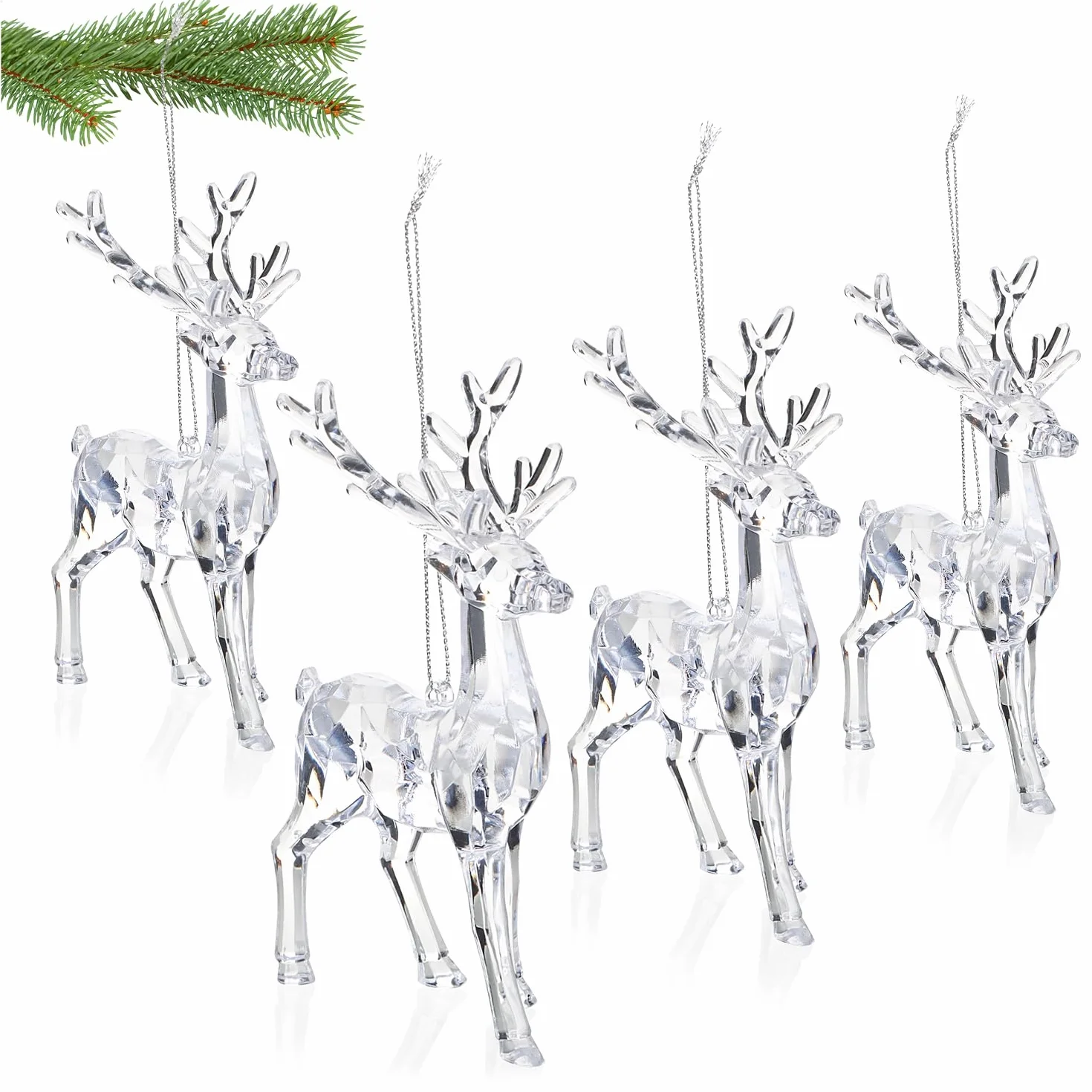 COM-FOUR® 4x wieszaki na choinke wykonane z akrylu - reniferowe wieszaki swiateczne na choinke, okna i drzwi - ozdoby choinkowe i swiateczne dekoracje do zawieszenia (przezroczysty - renifer)