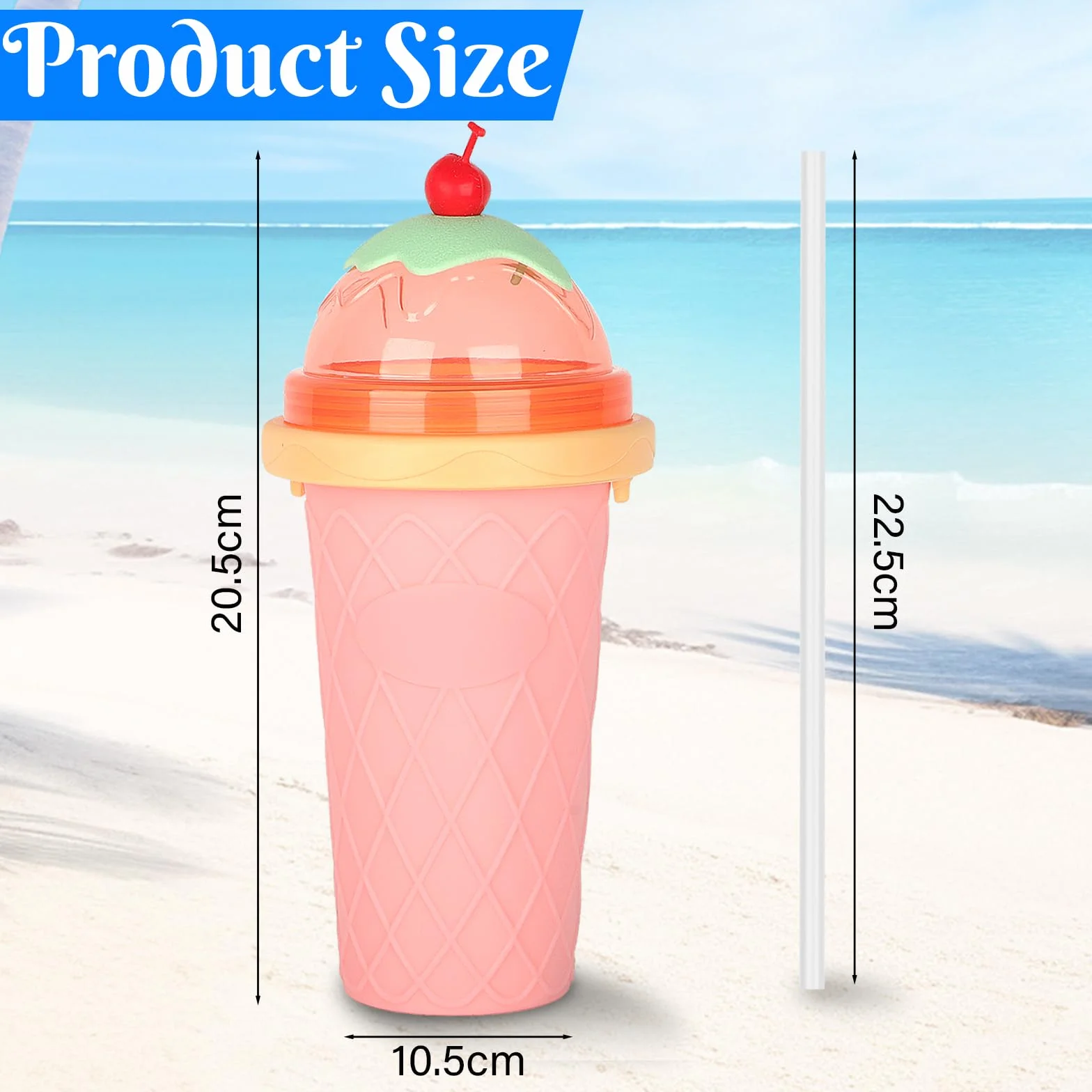 Silikonowy kubek do slushy typu zrób to sam ze słomką i łyżeczką 2 w 1, różowy
