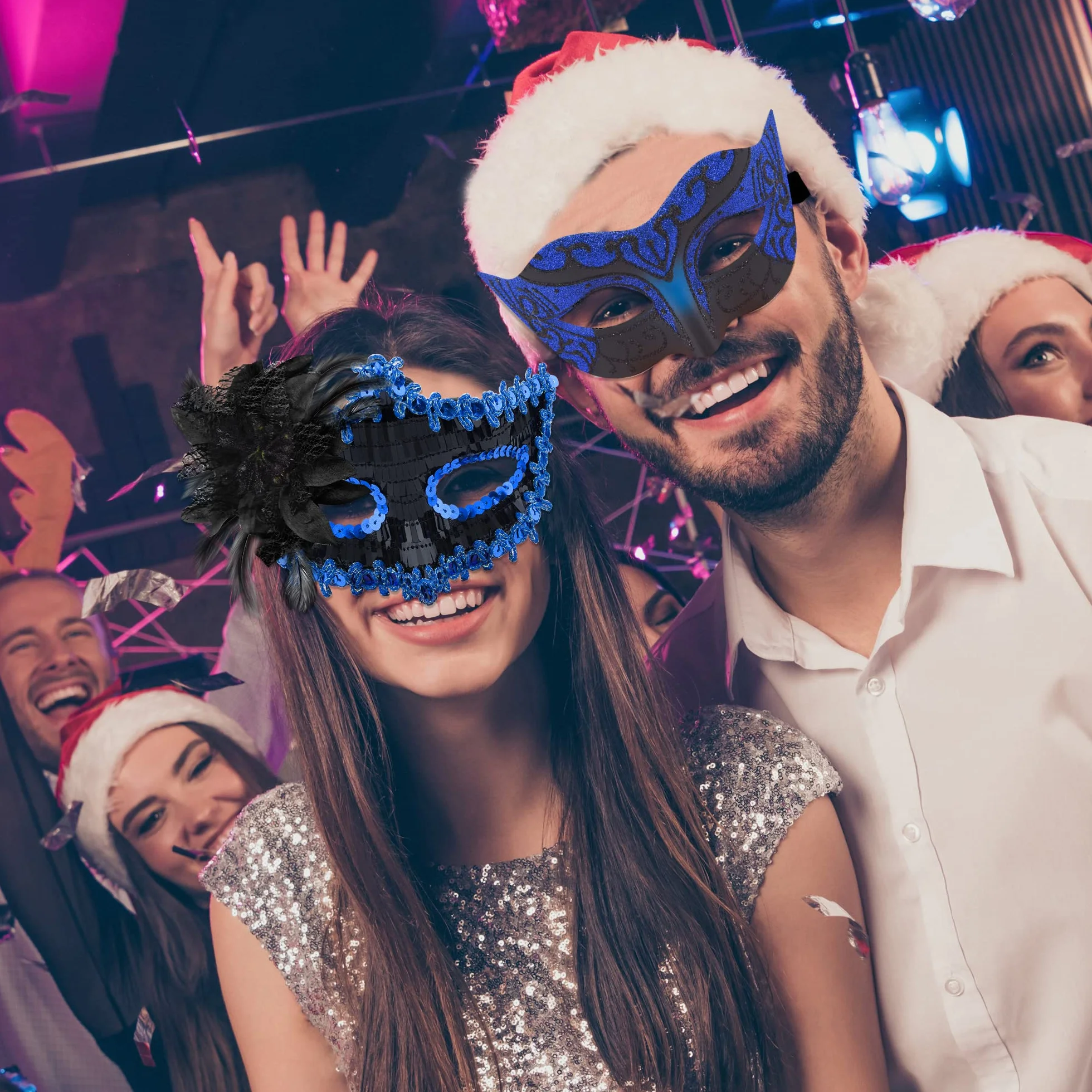 SIQUK 2 sztuki para maska wenecka maskarada maska maska maskaradowa maskaradowa maskaradowa dla kobiet, mężczyzn, oczu, na Halloween maskaradę, czarna i niebieska