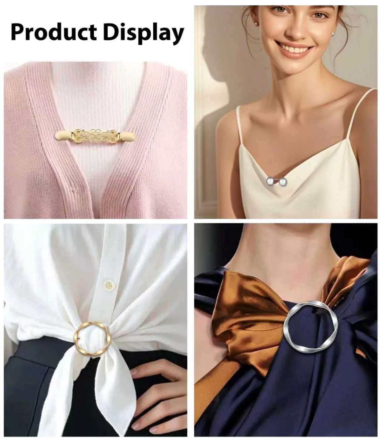 8 sztuk damskich metalowych klamer, 4 różne modele, wycięcie na ubrania, klips do t-shirtu, swetra, jedwabnego szalika, modny, talii, klips cinch