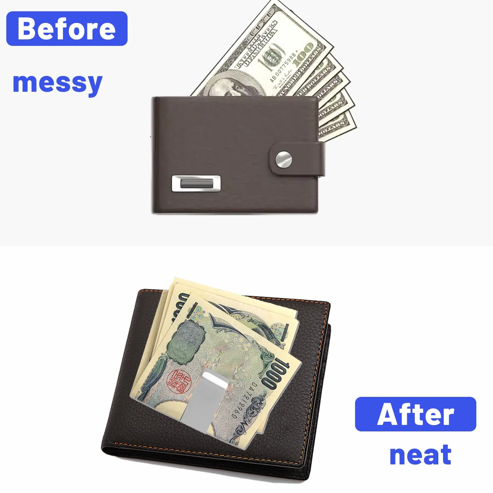 Zestaw 6 klipsów na banknoty ze stali nierdzewnej, minimalistyczny portfel i etui na karty, bardzo cienkie i wytrzymałe, idealne dla mężczyzn i kobiet, kolor srebrny, wymiary 6,2 x 2,2 x 0,7 cm,
