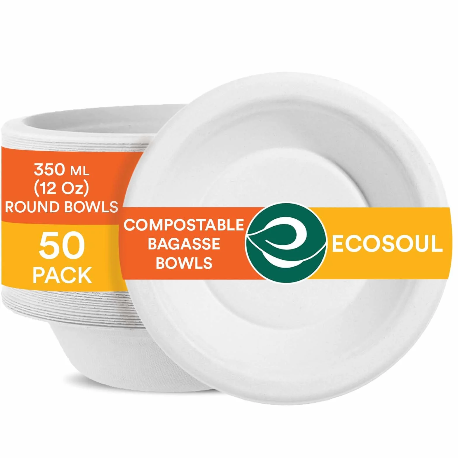 ECO SOUL 100% kompostowalne miski na zupę 12 uncji opakowanie 50 jednorazowe biodegradowalne