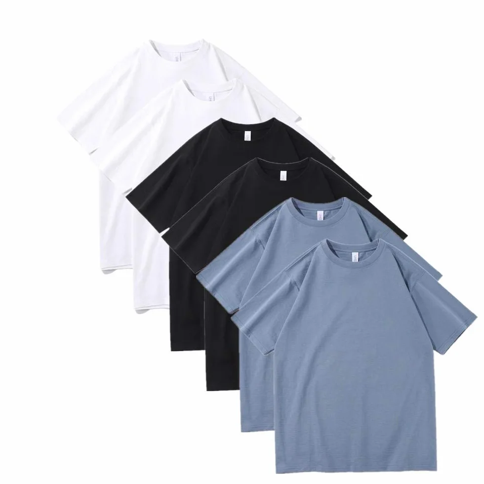 T-shirt męski 230 g, ciężki, bawełniany, luźny, na lato, okrągły dekolt, masywny kolor, 6 sztuk, 33, L