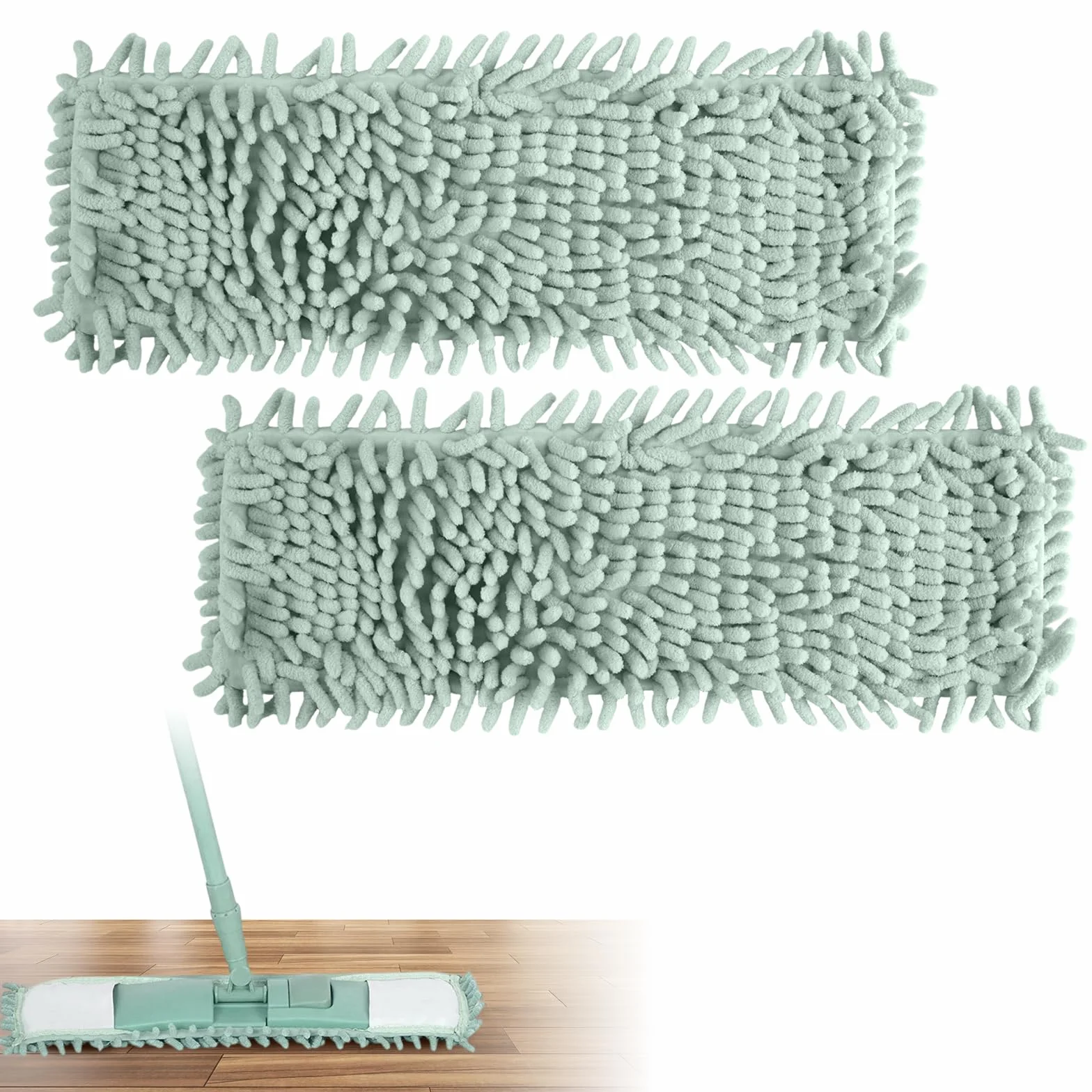 2 sztuki wymiennych poszewek na mop podłogowy, 43 x 13 cm, szenilowe, wielokrotnego użytku, suche ściereczki podłogowe, chłonność wody, mop do mopa, pokrowiec na mop podłogowy, do płytek, podłóg