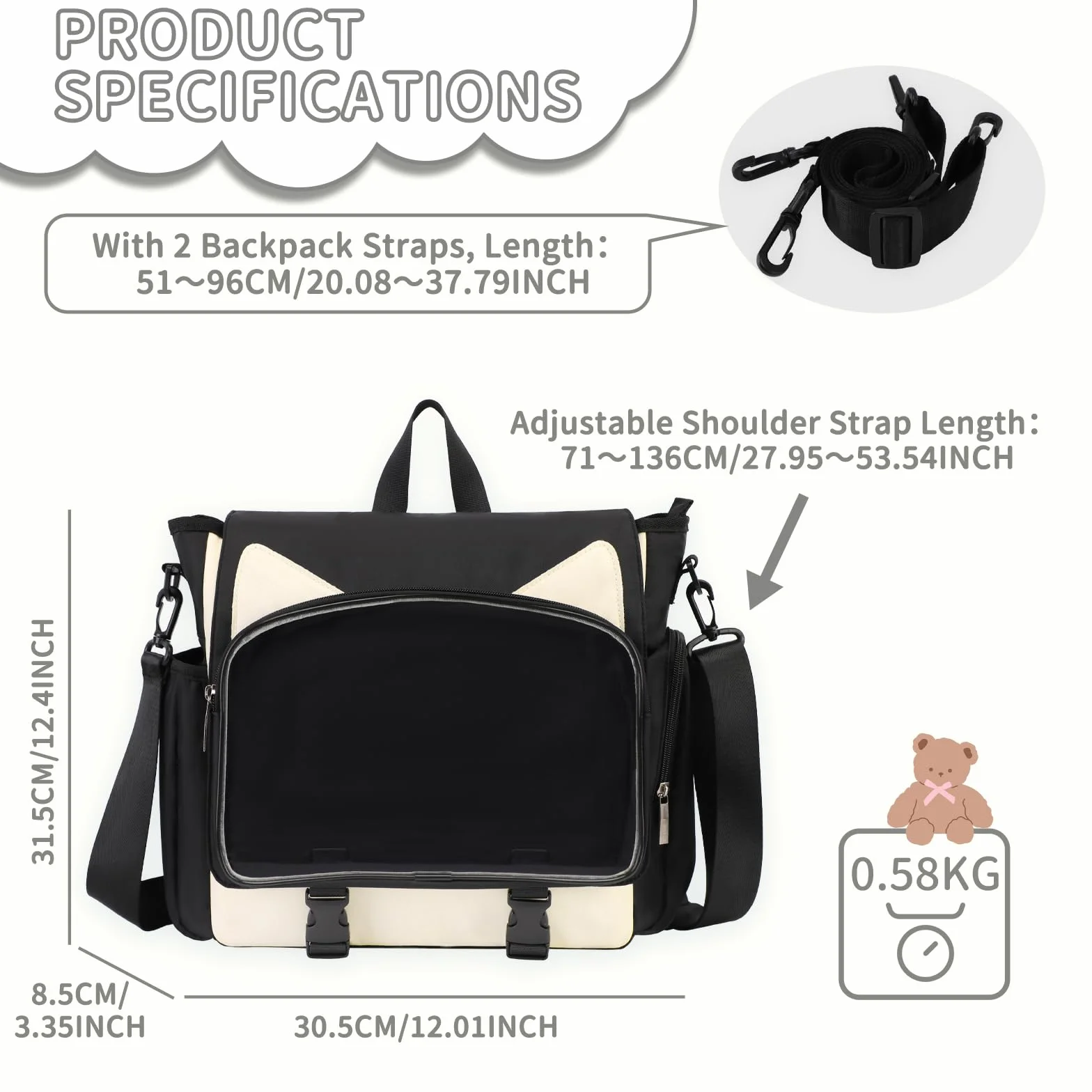 TINYAT Ita torba plecak do szkoły, kawaii, torba ekspozycyjna, estetyczny plecak dla kota, anime, cosplay, crossbody, torby kurierskie, dziewczyny, kobiety, studenci