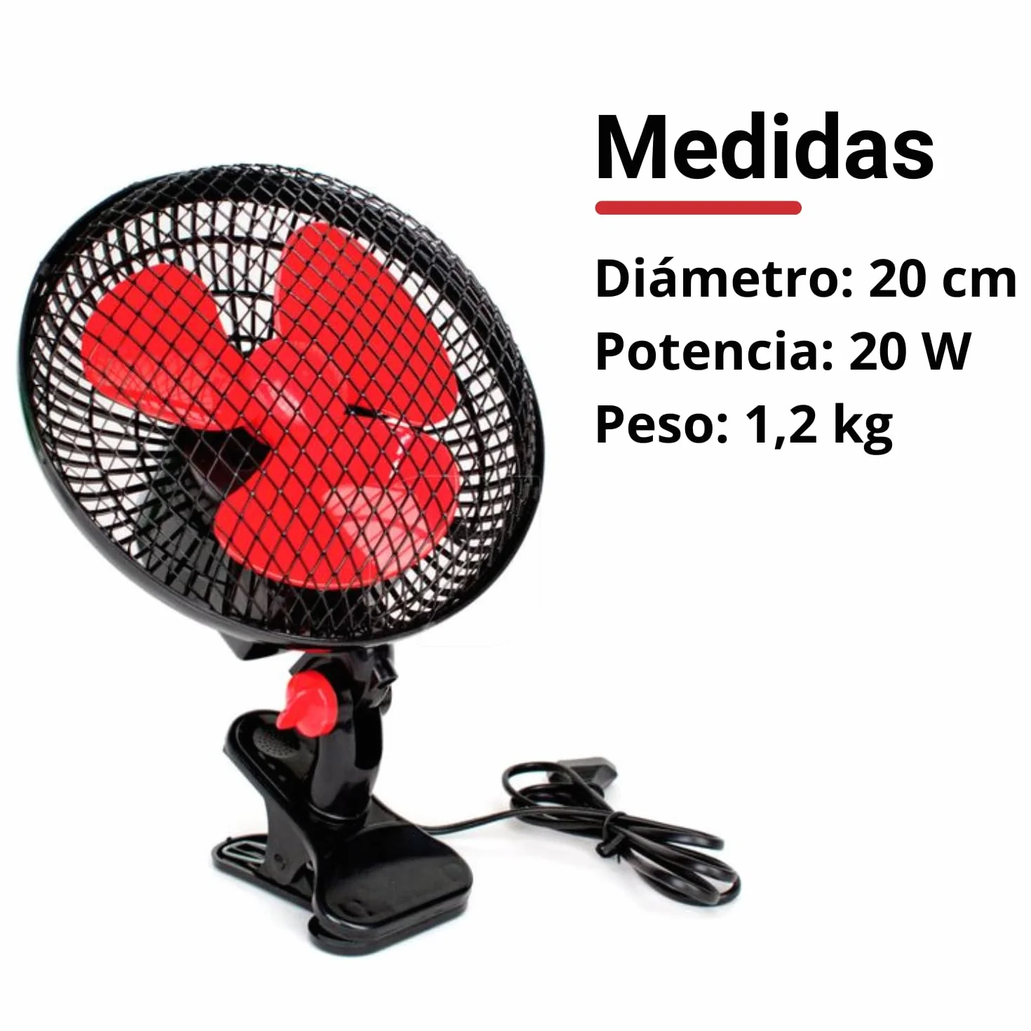 GROWMANIA wentylator oscylacyjny 20 cm 20 W 2 prędkości czarny z czerwonymi łopatkami 360°