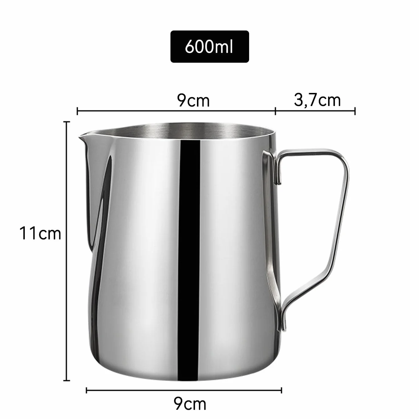 ERBO Dzbanek na mleko 600 ml, stal nierdzewna 304, do spieniania mleka, espresso, cappuccino