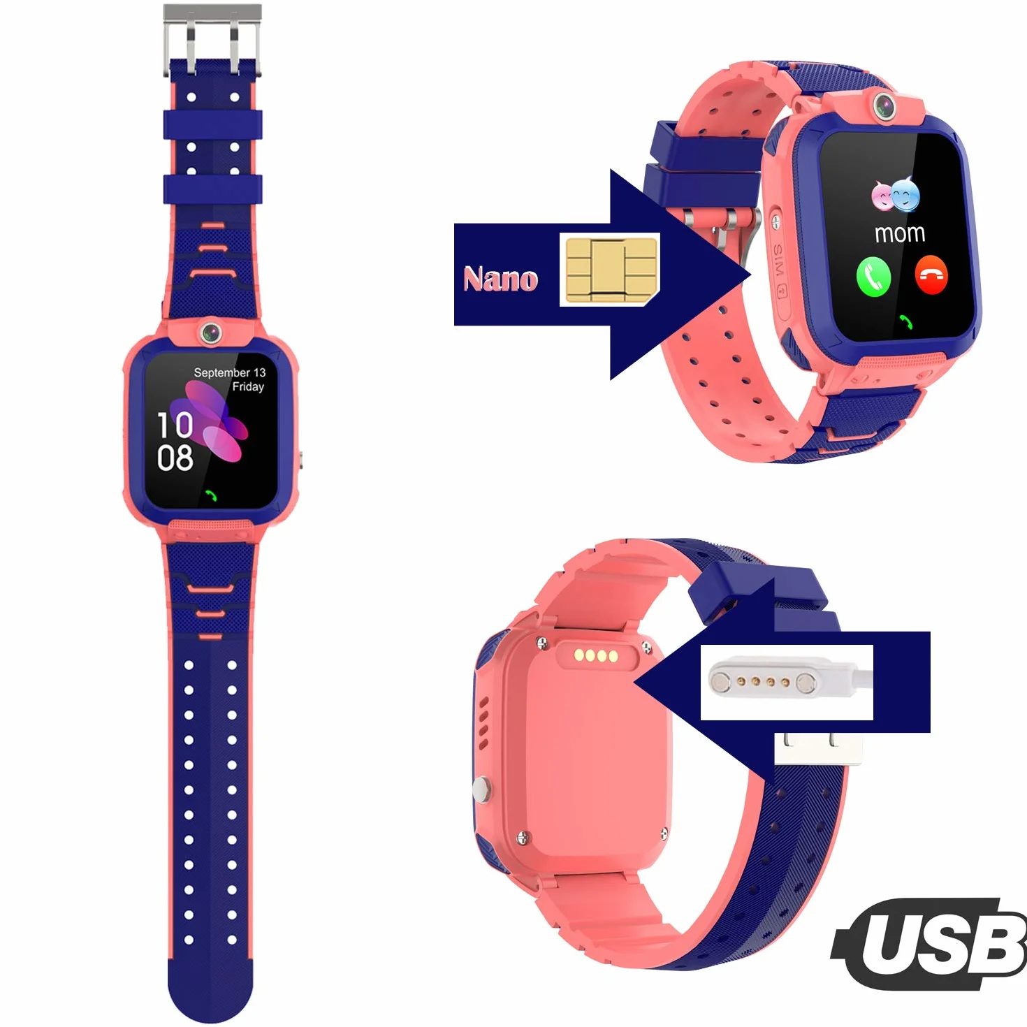 Smartwatch dziecięcy telefon, GPS, bransoletka dla dzieci, dwukierunkowa rozmowa, inteligentny zegarek Voice Chat SOS, ekran dotykowy, muzyka, aparat cyfrowy, budzik, krokomierz, prezent dla chłopców,