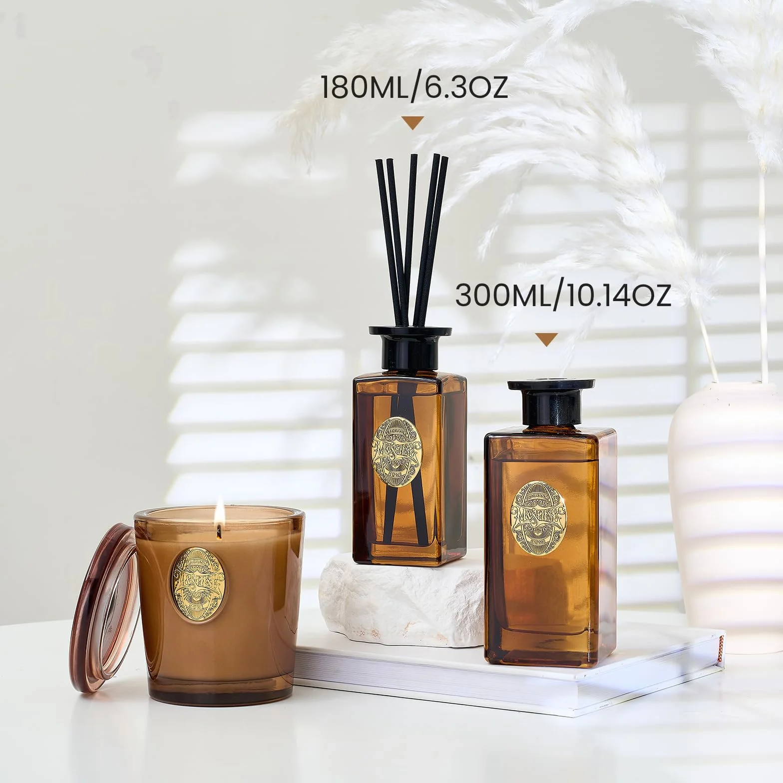 M&SENSE Dyfuzor zapachowy 300 ml z pałeczkami, olejek eteryczny do dekoracji