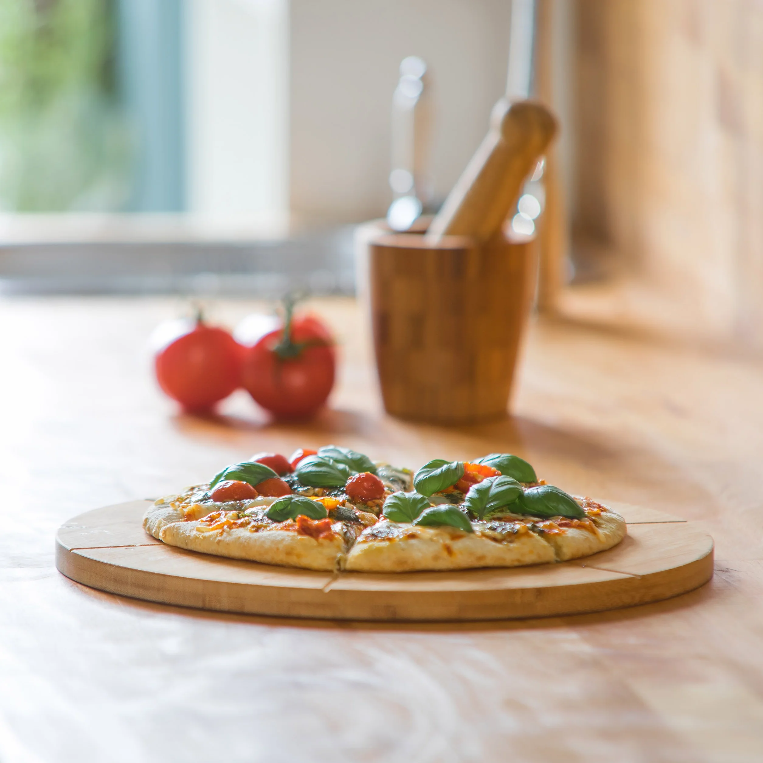 Relaxdays Talerz do Pizzy, Bambusowy, Kolor Naturalny, Średnica 33 cm,