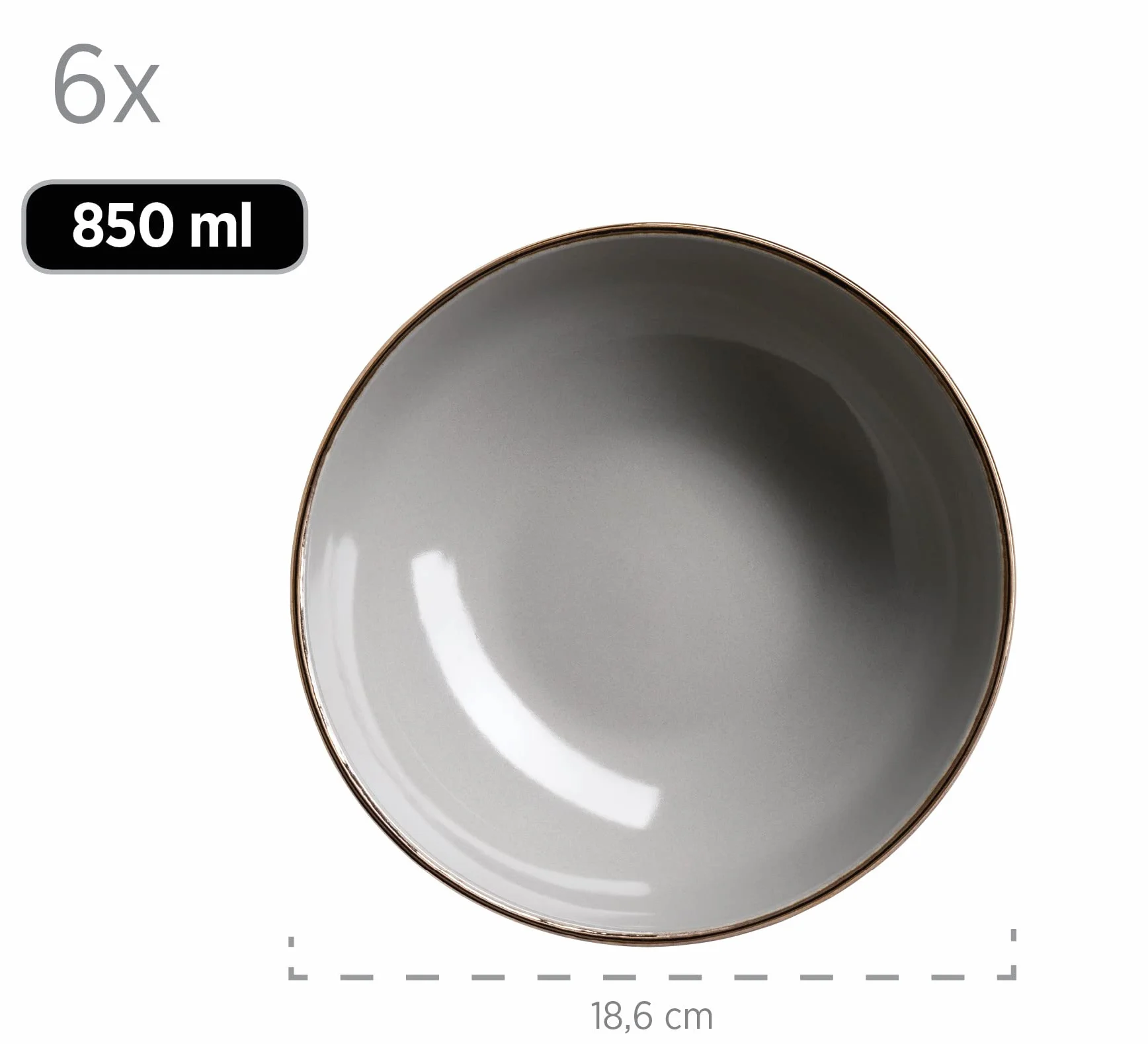 MÄSER Metallic Rim 24-częściowy zestaw naczyń dla 6 osób z krawędzią mosiądz, kamionka, szary
