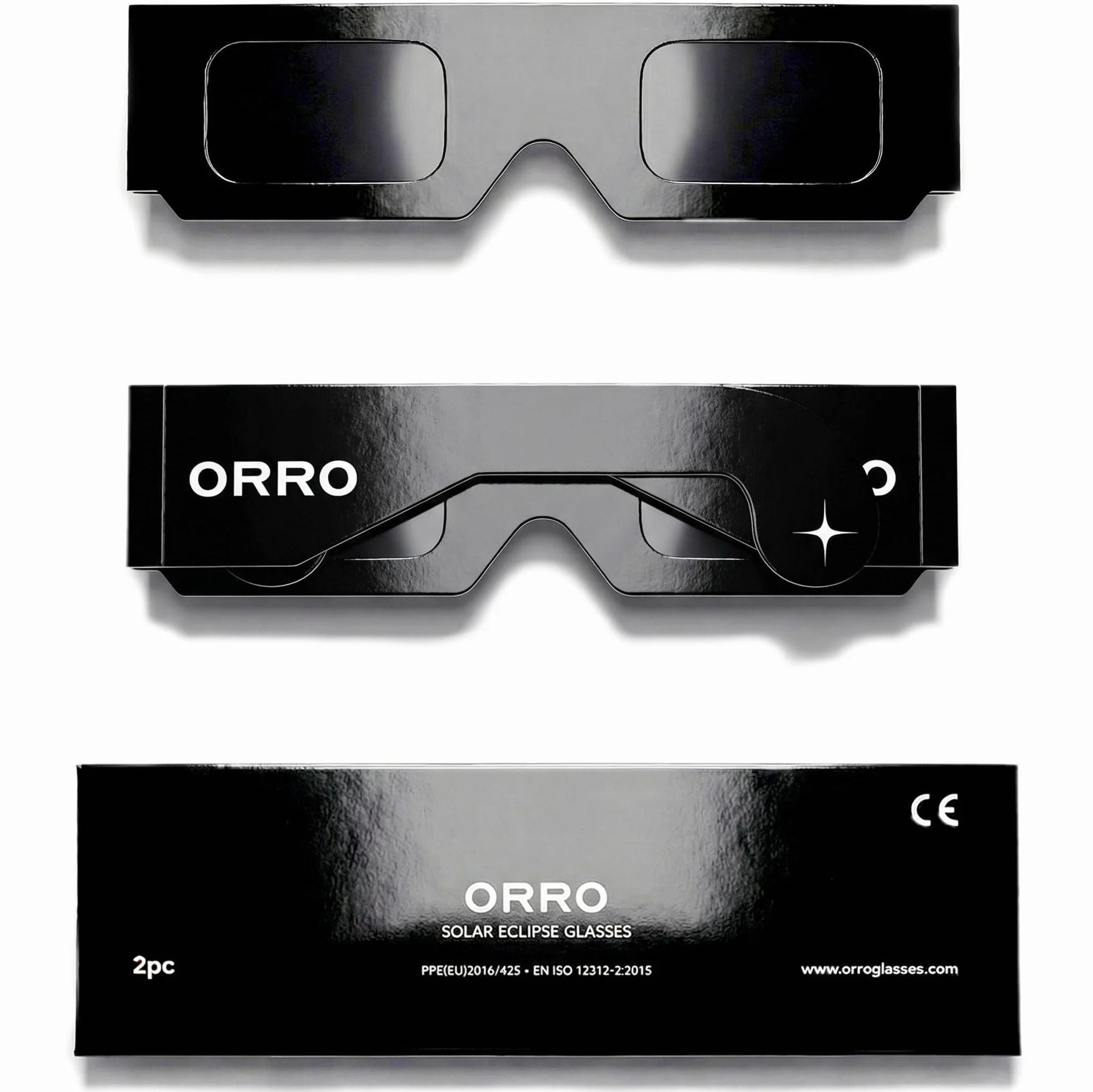ORRO Classic Okulary do Zaćmienia Słońca 2 Sztuki na 12 Sierpnia 2026, Certyfikowana Ochrona Oczu, EN ISO 12312-2:2015 Testowane, Oznakowane CE do Bezpiecznego Obserwowania Słońca