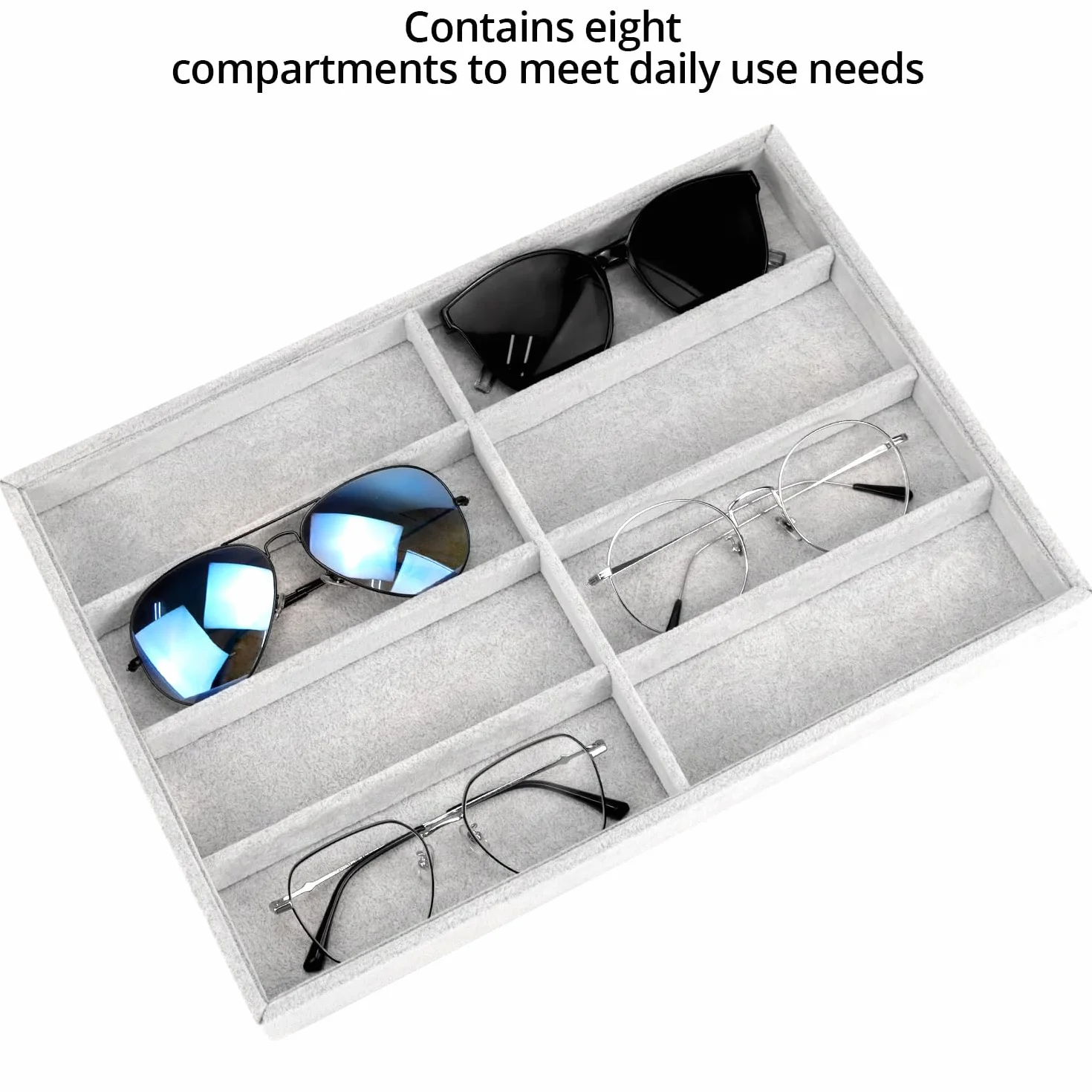 QWORK® Organizer na okulary, 8 siatek, aksamitna taca ekspozycyjna, możliwość układania w stosy i wszechstronny na okulary, zegarki i biżuterię