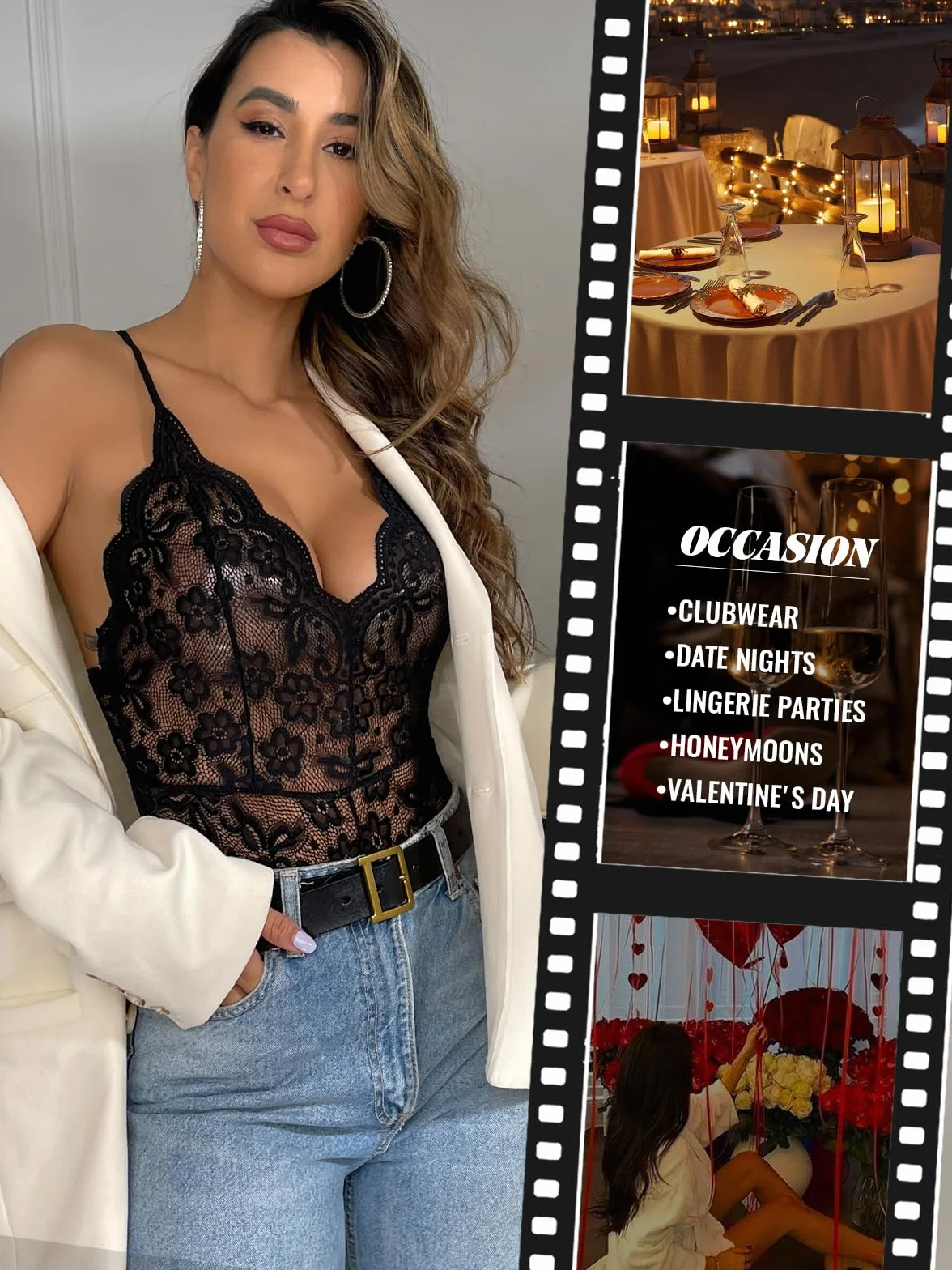 Buitifo damskie koronkowe body seksowna bielizna Teddy V-Neck jednoczęściowa piżama Babydoll zaniedbana