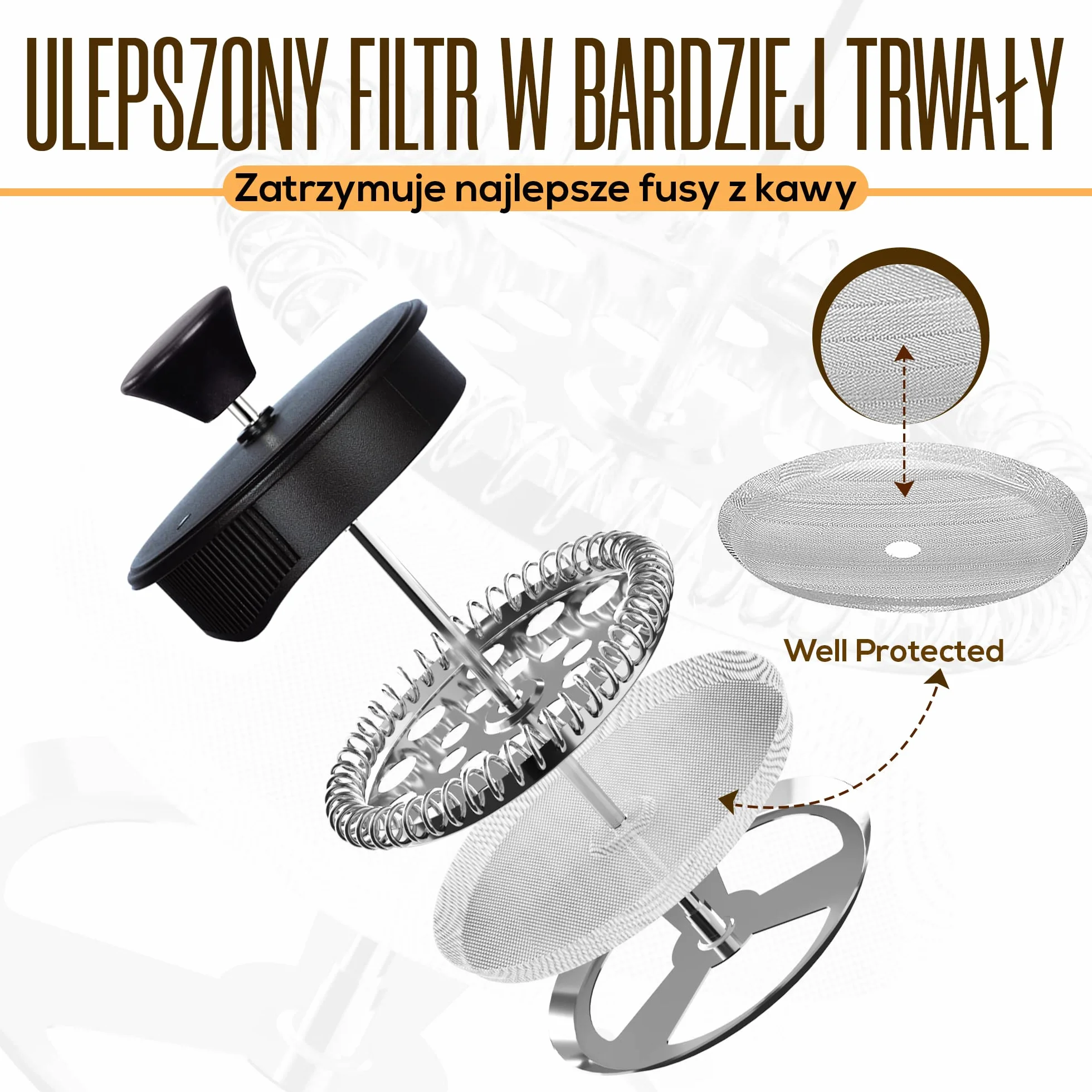 Kichly French Press Ekspres do Kawy 1000 ml Żaroodporne Szkło Stalowy Tłok