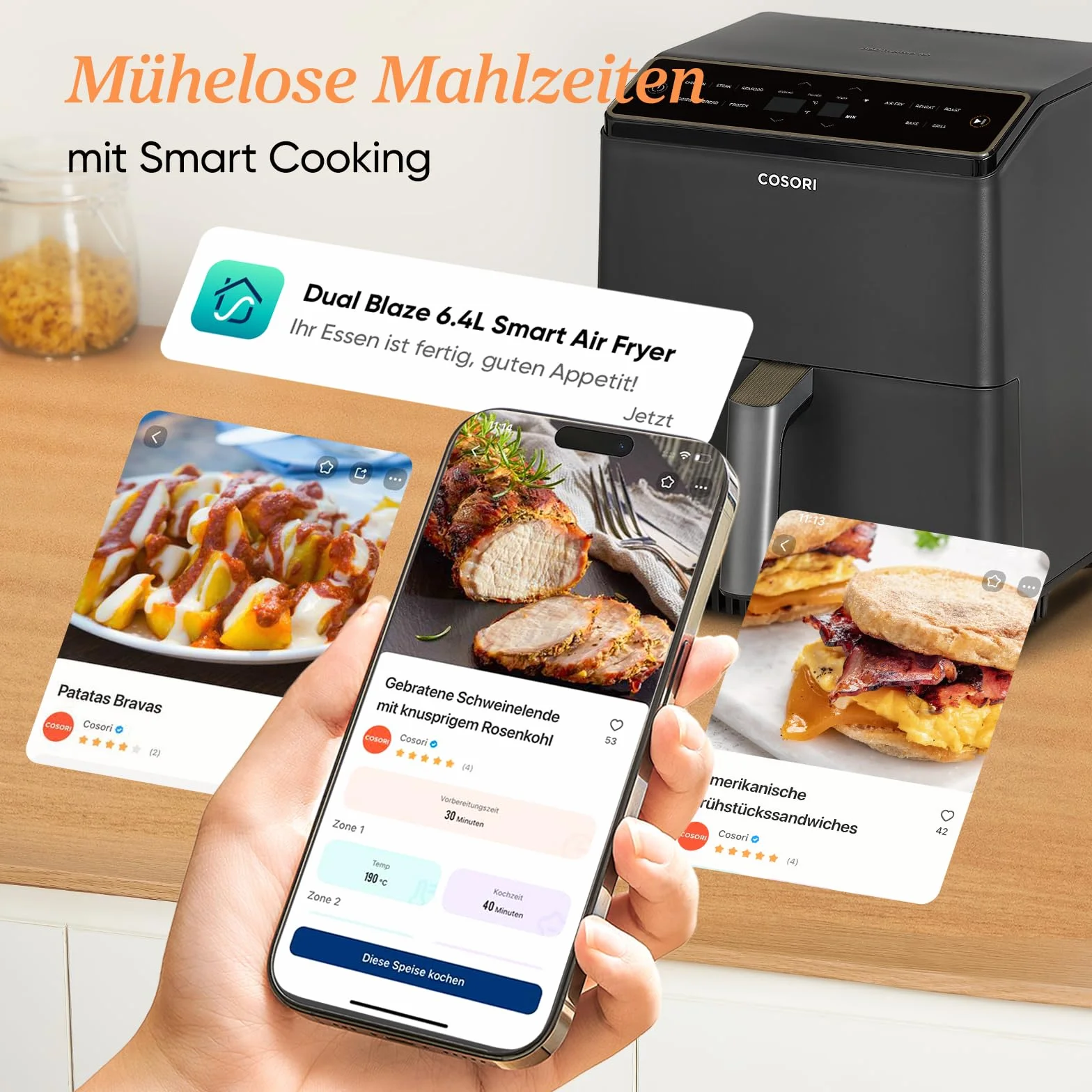 COSORI Dual Blaze Frytkownica beztłuszczowa, inteligentny Air Fryer XXL 6,4 l z Wi-Fi, 11-w-1 (pieczenie, grill, chleb, kurczak), >80 przepisów, elementy do zmywarki.