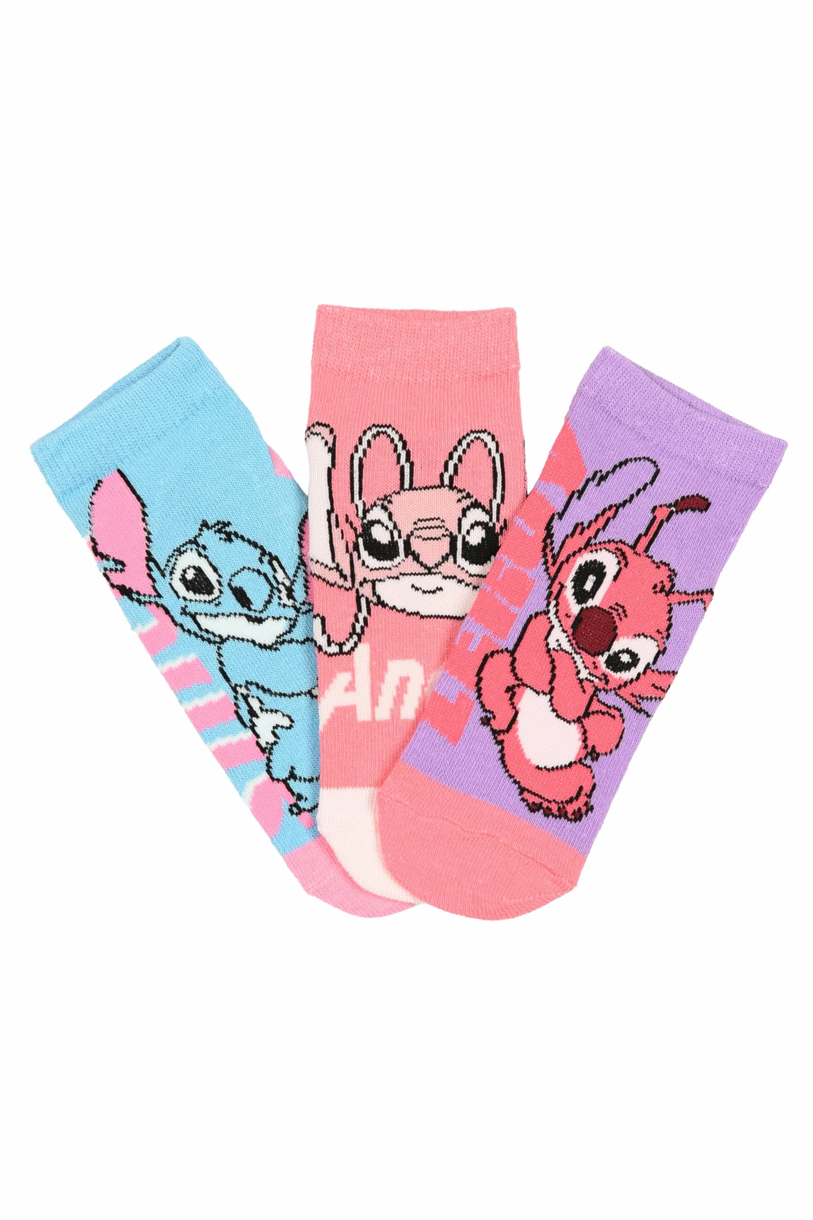 Disney Lilo and Stitch 3 pary bawełnianych skarpet dla dziewczynek i dziewcząt, wielokolorowe ze ściegiem i aniołem