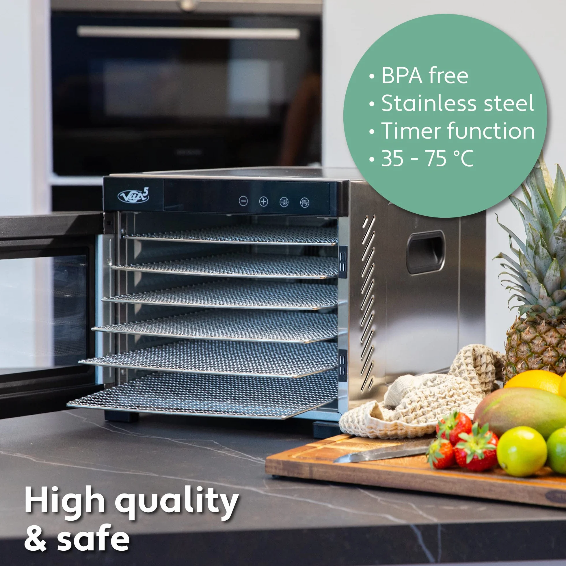 Vita5 Nobel Pro6 Suszarka do Żywności ze Stali Nierdzewnej 6 Tac 650 W 35–75°C 24h Timer