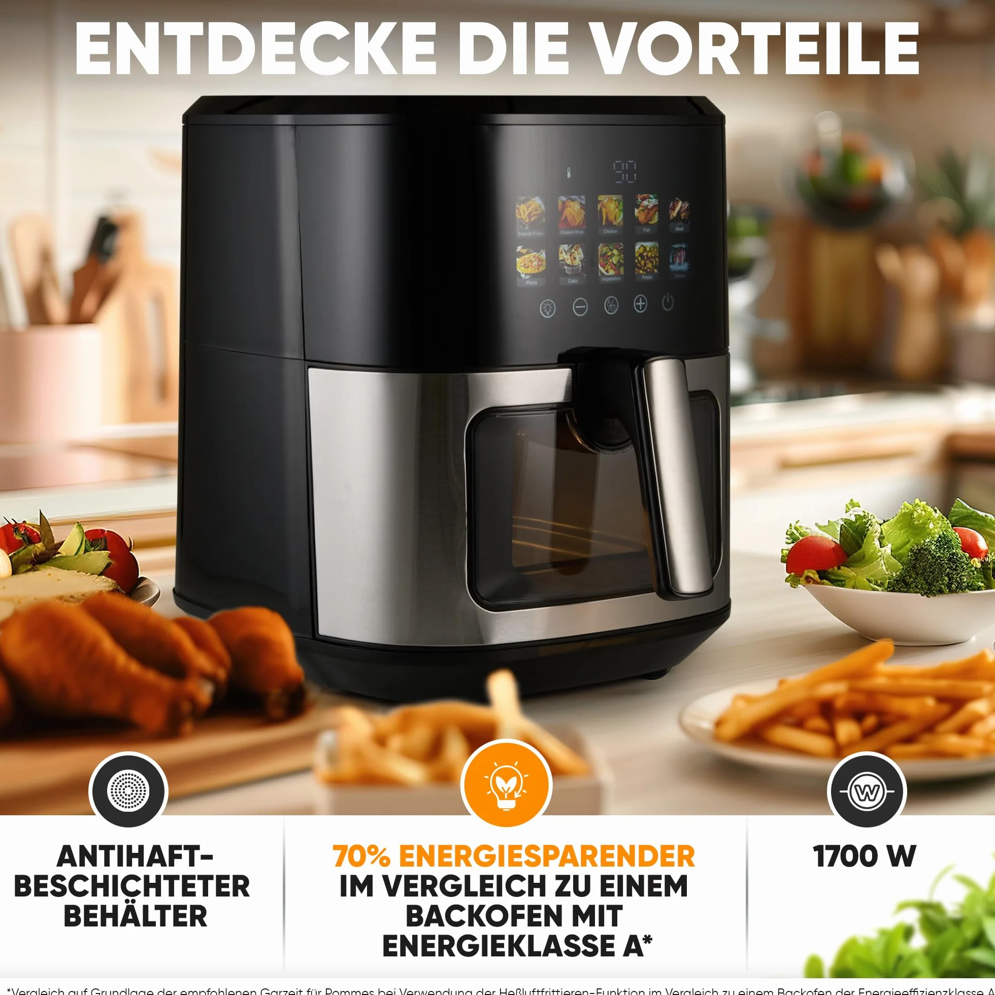 Proficook, Frytownica na gorące powietrze 6,5 l 1700 W PC-FR1286H - ​​Stal nierdzewna, 9 programów automatycznych, Oszczędzanie energii, Automatyczne wyłączanie, Zimny ​​uchwyt