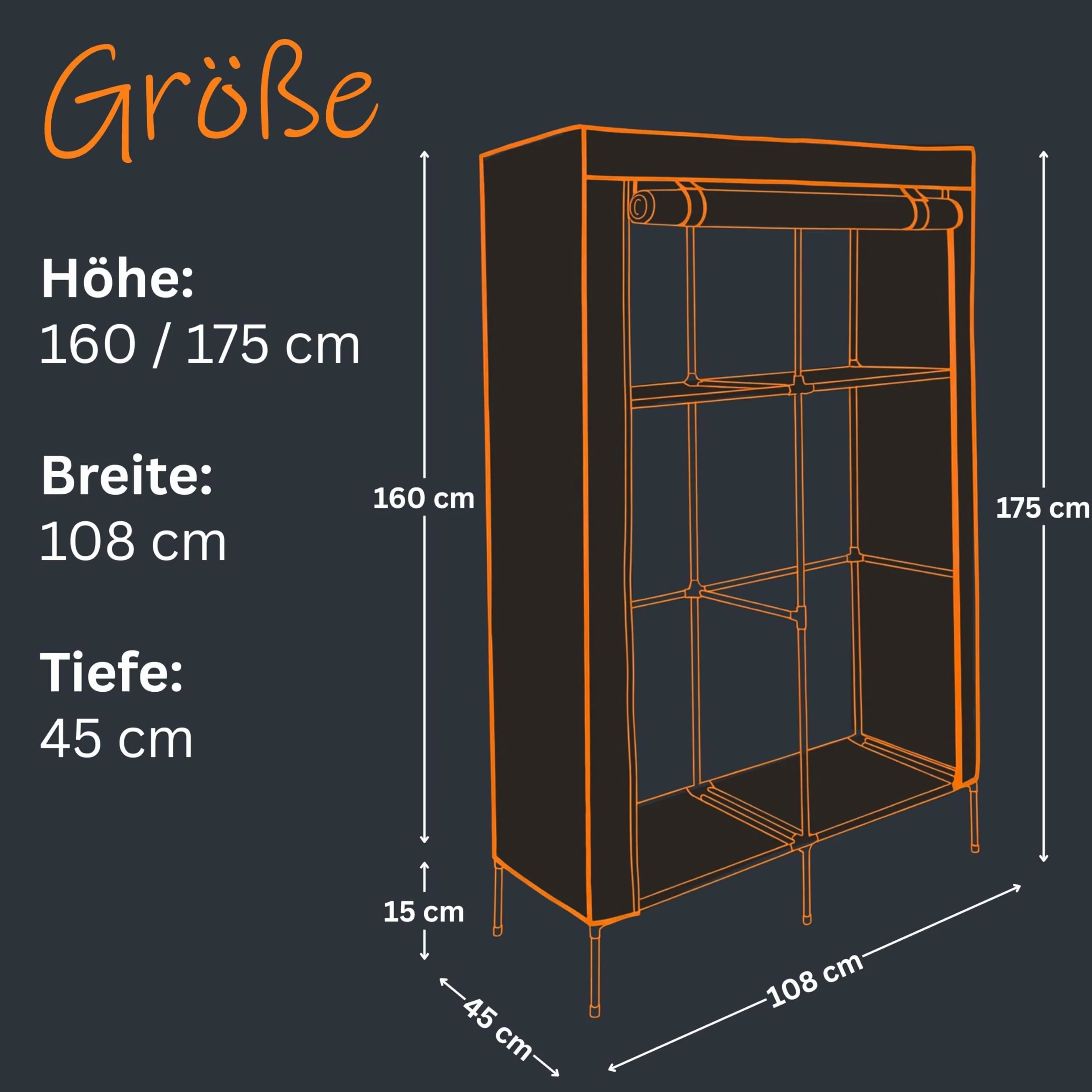your GEAR Szafa na ubrania Grado 108x45x175 cm materiałowa 2 drążki 4 półki