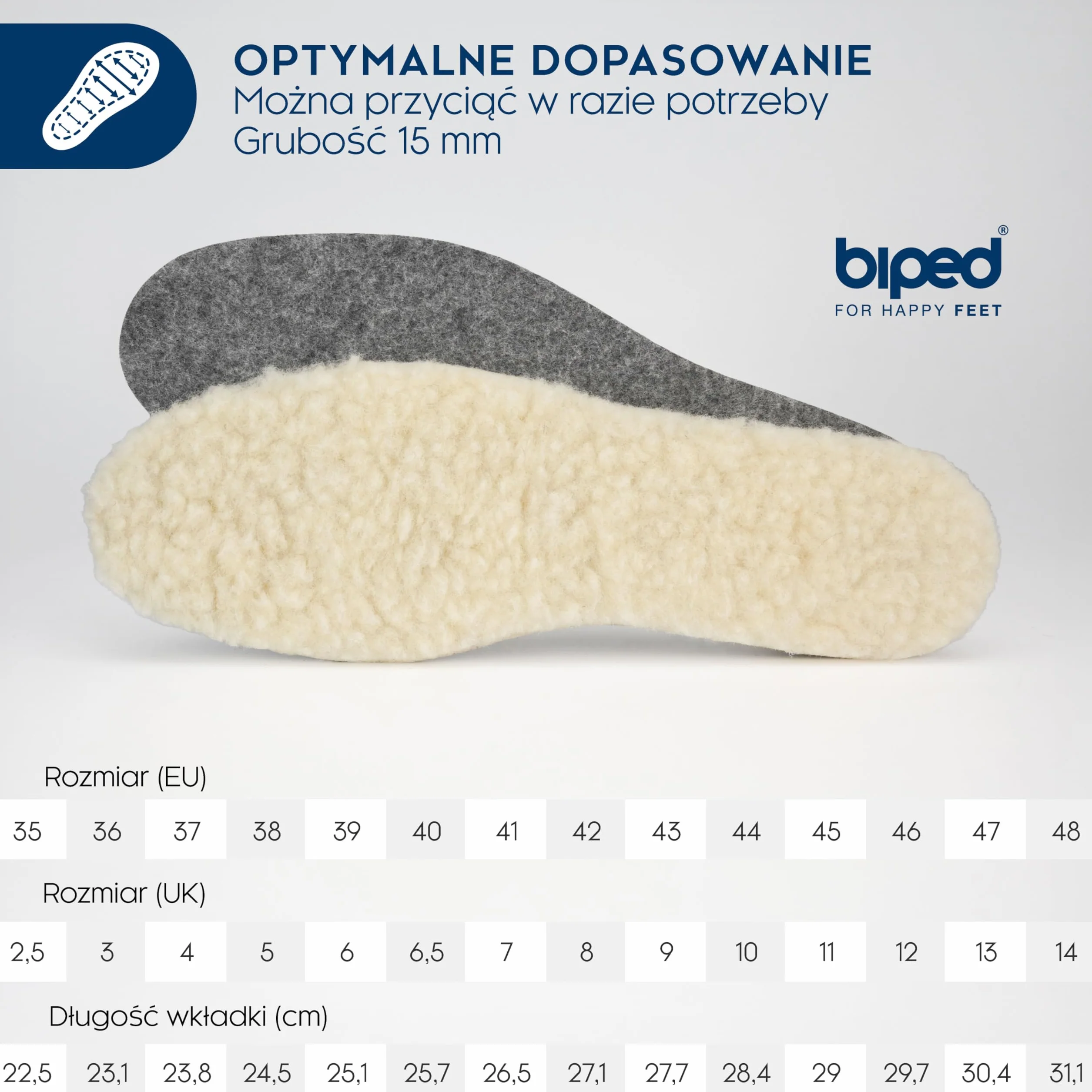 biped 2 pary wełnianych wkładek z wełny jagnięcej i filcu - Bardzo grube, ocieplające wkładki zimowe do butów męskich i damskich z1004(38)