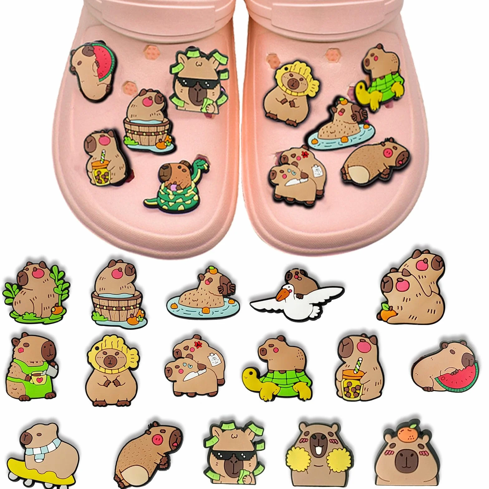 Capybara Shoe Charm, 16 Sztuk Capybara Shoe Charms dla Nastolatków DIY Sticker Shoe Charms dla Chłopców i Dziewcząt, Bransoletki, Chodaki, Sandały, Prezenty Imprezowe, Prezenty dla Dorosłych