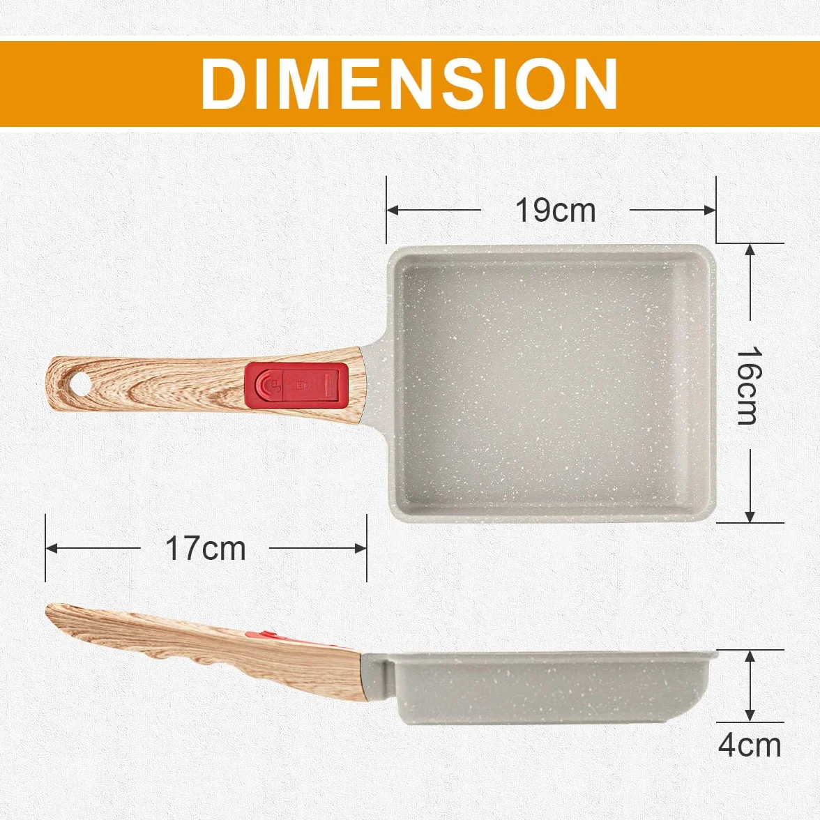 Tamagoyaki Japońska prostokątna patelnia do omletów 19 x 16 cm biała ze zdejmowanym uchwytem