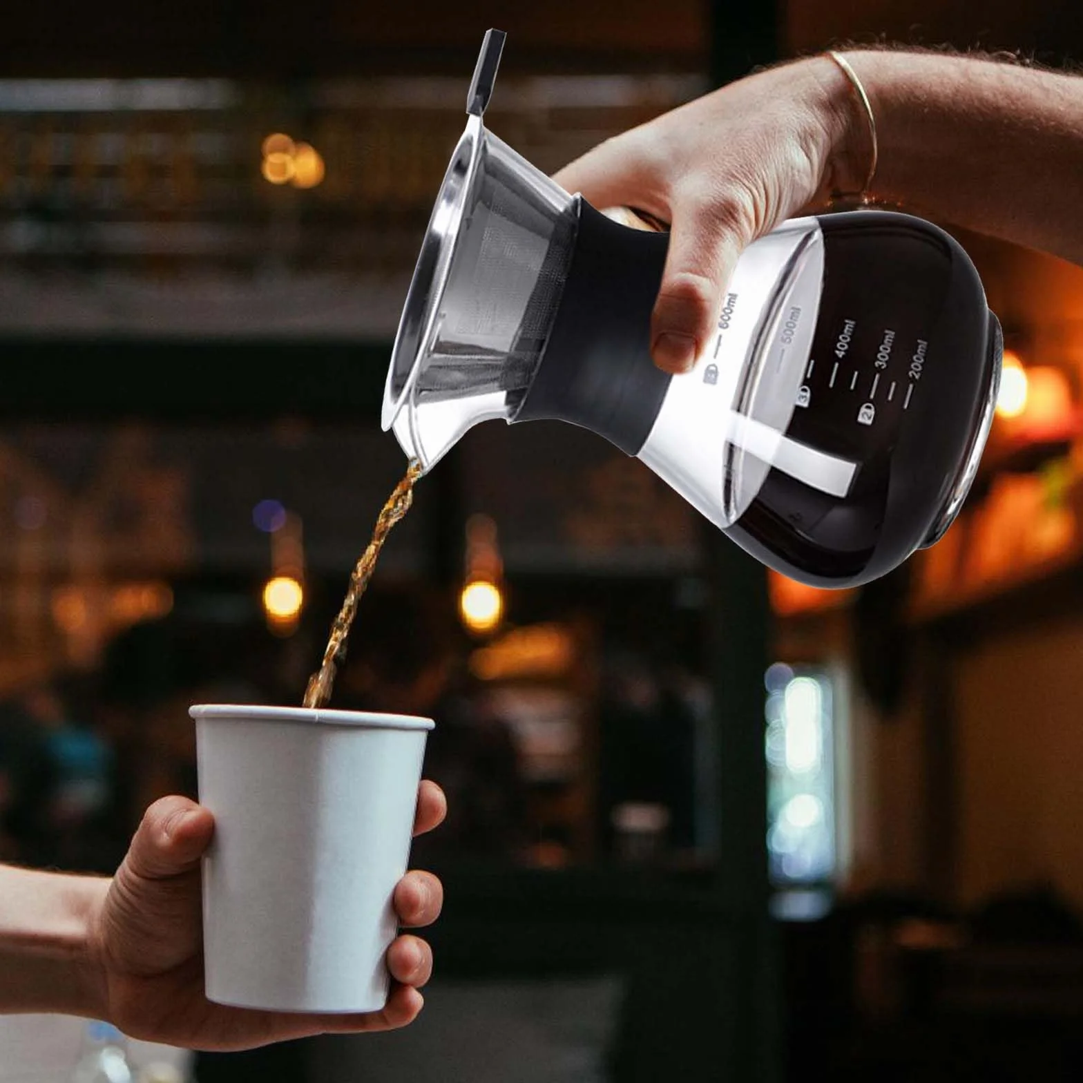 Pour Over zaparzacz do kawy 600 ml stal nierdzewna filtr ręczny szkło czarny